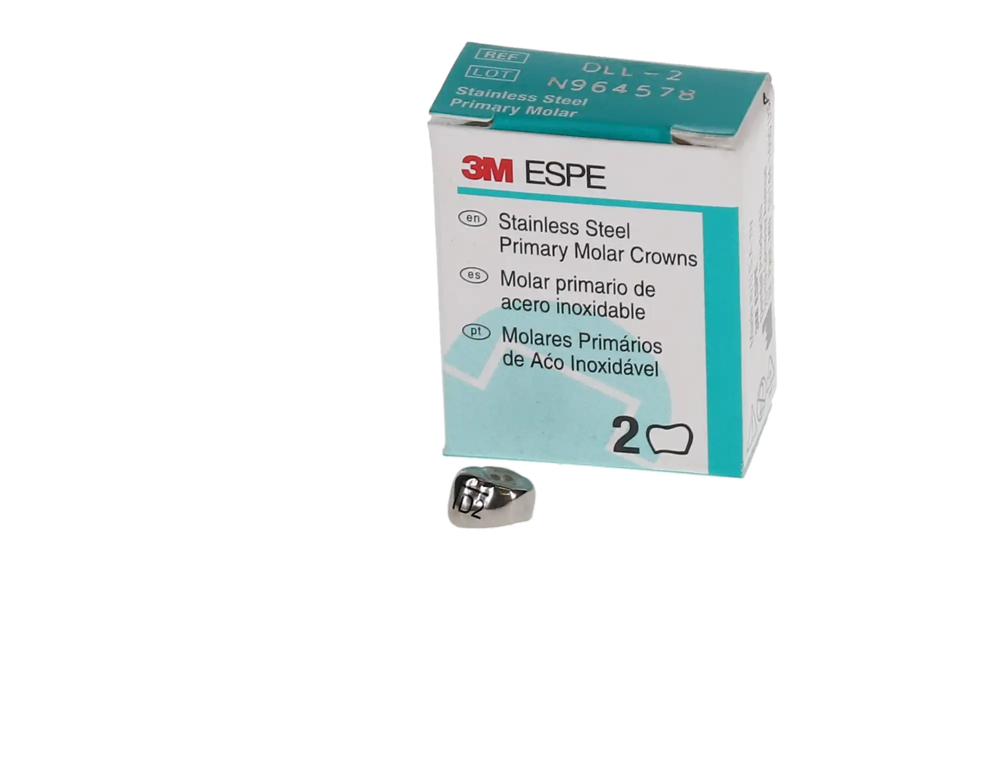 3M™ ESPE™ Stainless Steel Primary Molar Crowns, Size 2, Lower Left First Primary Molar, D-LL-2, Box of 5 thumbnail 4