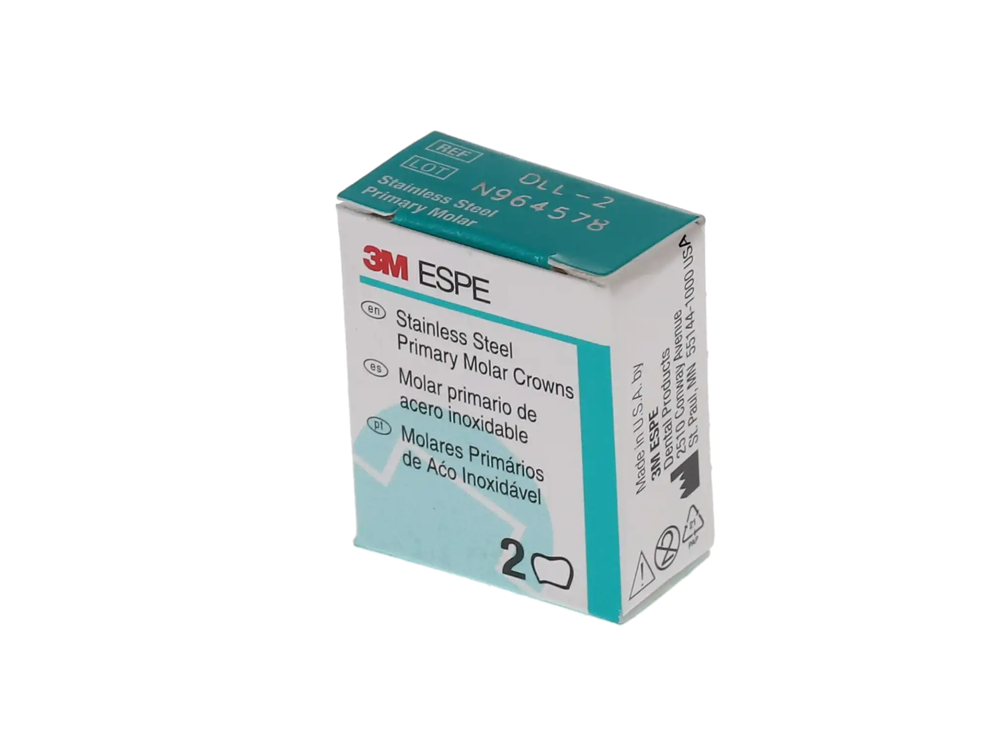3M™ ESPE™ Stainless Steel Primary Molar Crowns, Size 2, Lower Left First Primary Molar, D-LL-2, Box of 5 thumbnail 5