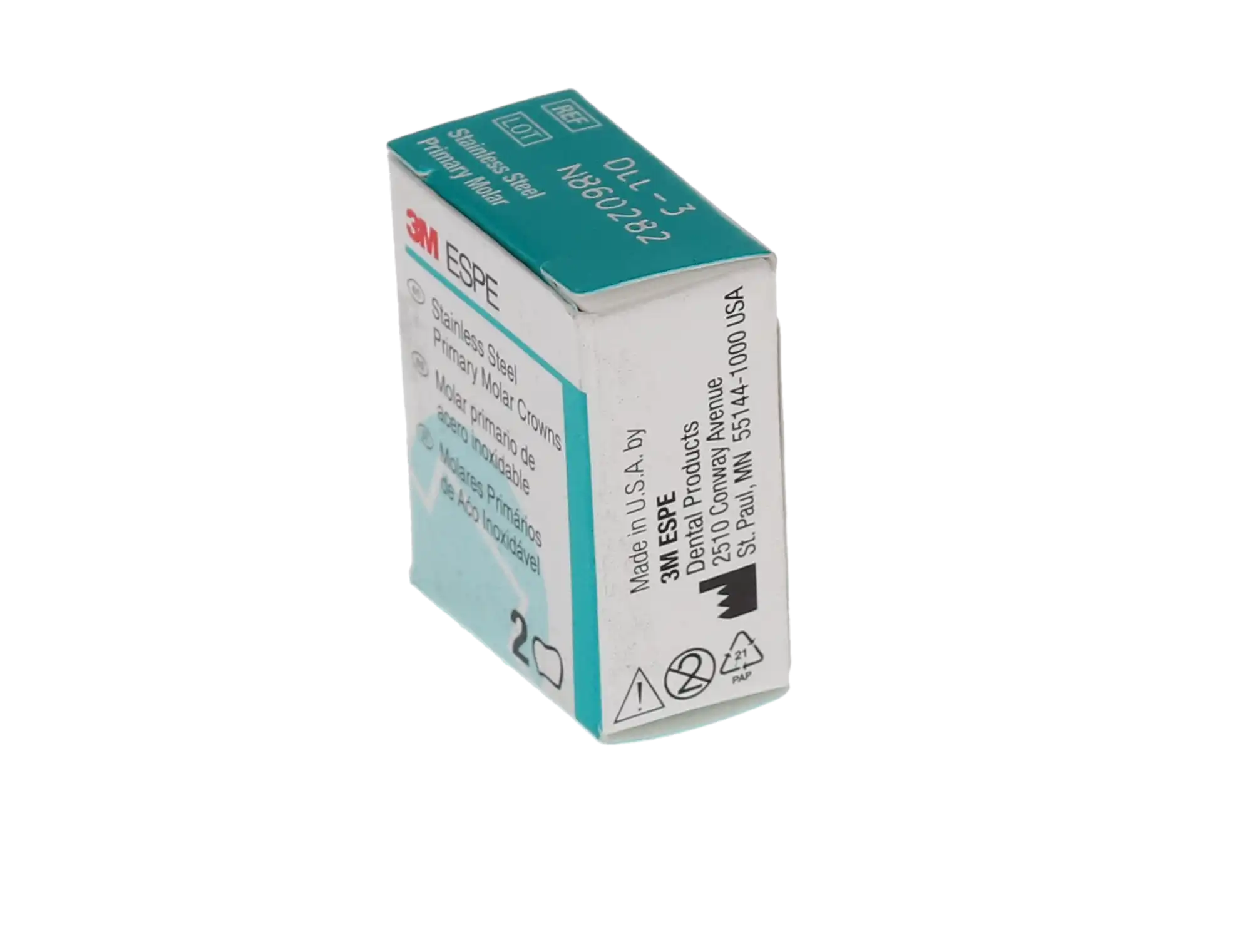 3M™ ESPE™ Stainless Steel Primary Molar Crowns, First Primary Molar, Lower Left, Size 3 (DLL3), Box of 5 thumbnail 5