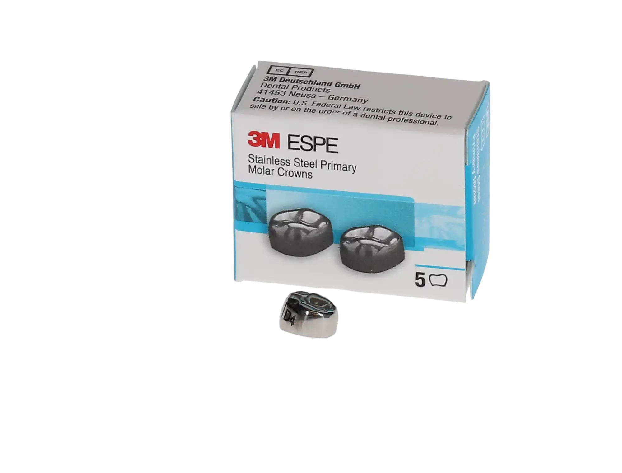 3M™ ESPE™ Ion Ni-Chro Stainless Steel Primary Molar Crowns, First Primary Molar, Lower Left, Size 4 (DLL4), 5/Box thumbnail 4