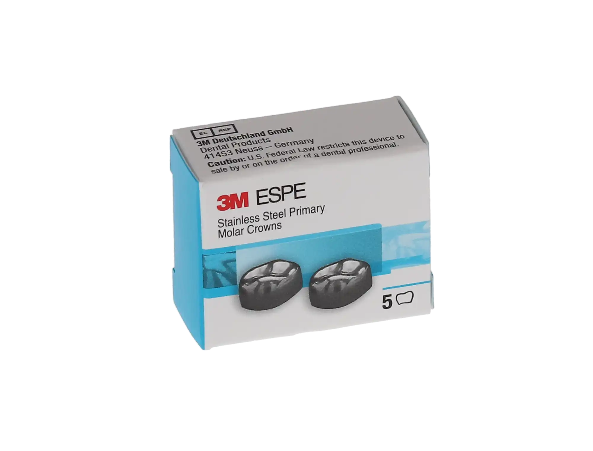 3M™ ESPE™ Ion Ni-Chro Stainless Steel Primary Molar Crowns, First Primary Molar, Lower Left, Size 4 (DLL4), 5/Box thumbnail 6