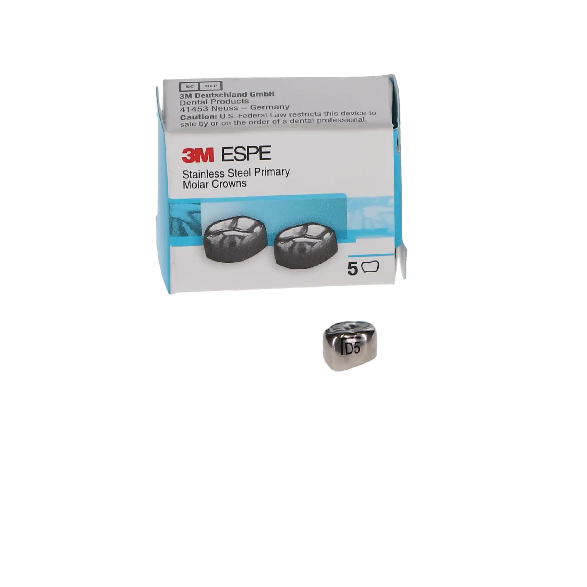 3M™ ESPE™ Stainless Steel Primary Molar Crowns, Size 5, Lower Left First Primary Molar, Box of 5, D-LL-5 thumbnail 3