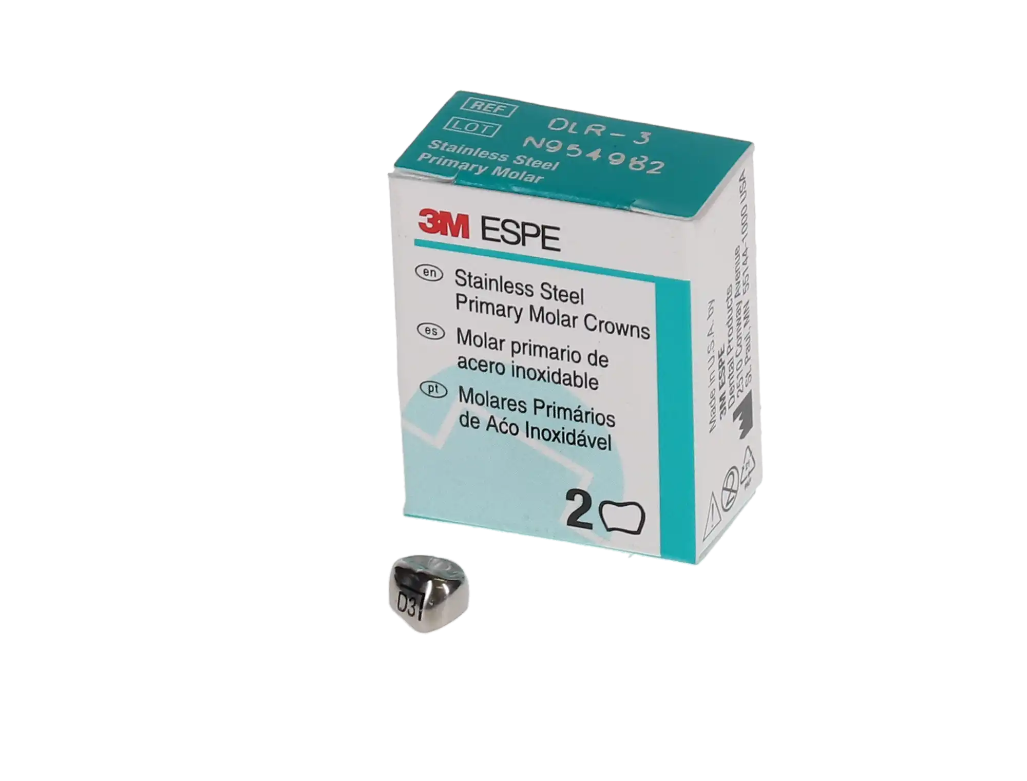 3M™ ESPE™ Stainless Steel Primary Molar Crown, Size 3, Lower Right First Primary Molar, D-LR-3, Box of 5 thumbnail 3