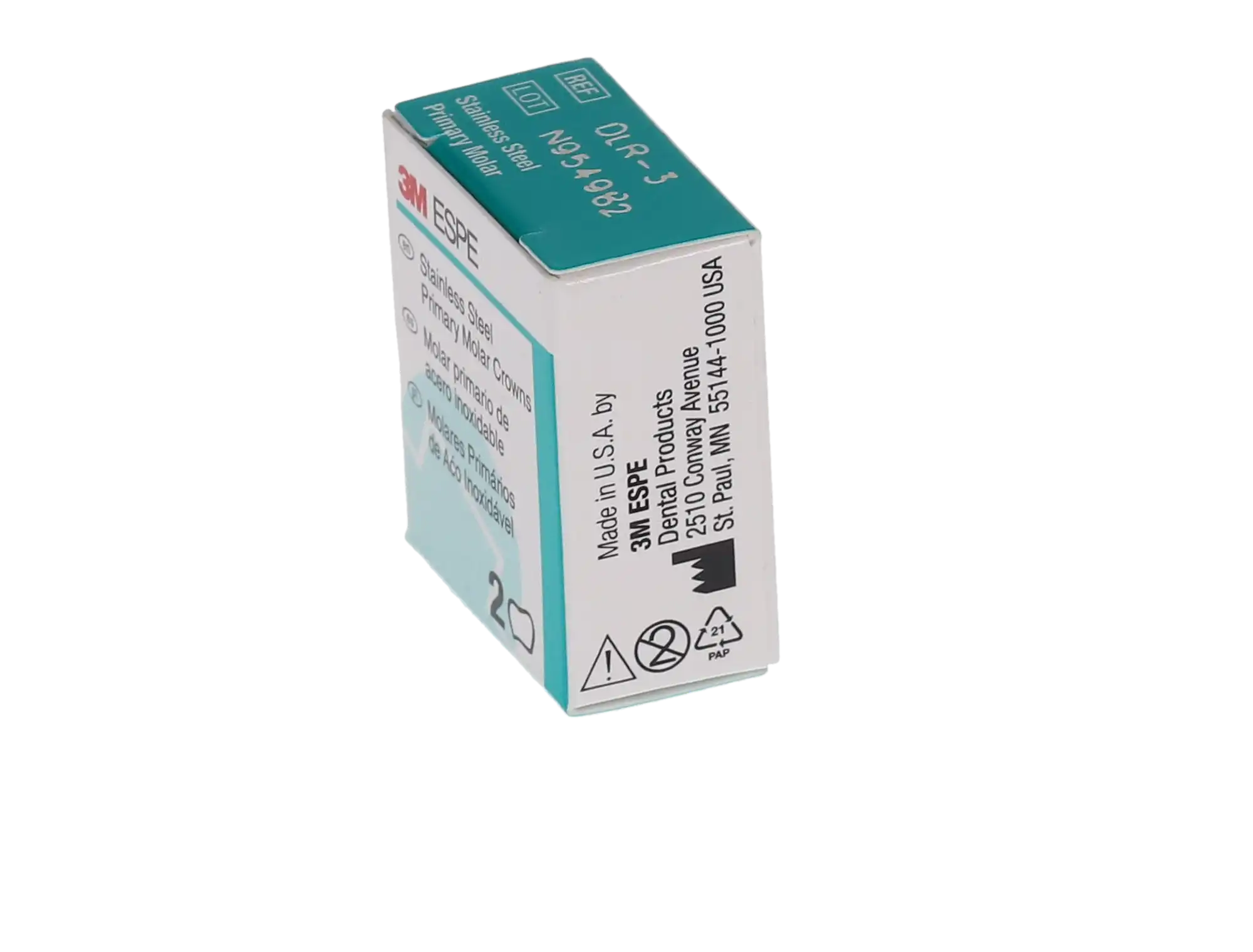 3M™ ESPE™ Stainless Steel Primary Molar Crown, Size 3, Lower Right First Primary Molar, D-LR-3, Box of 5 thumbnail 4