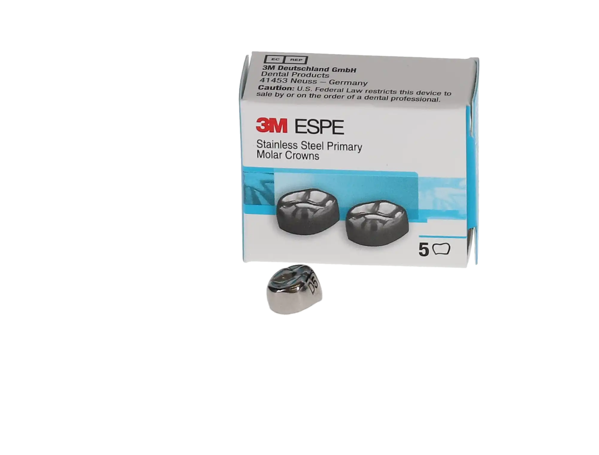 3M ESPE Stainless Steel Primary Molar Crown, First Primary Molar, Lower Right, Size DLR5, Refill Box of 5, D-LR-5 thumbnail 3