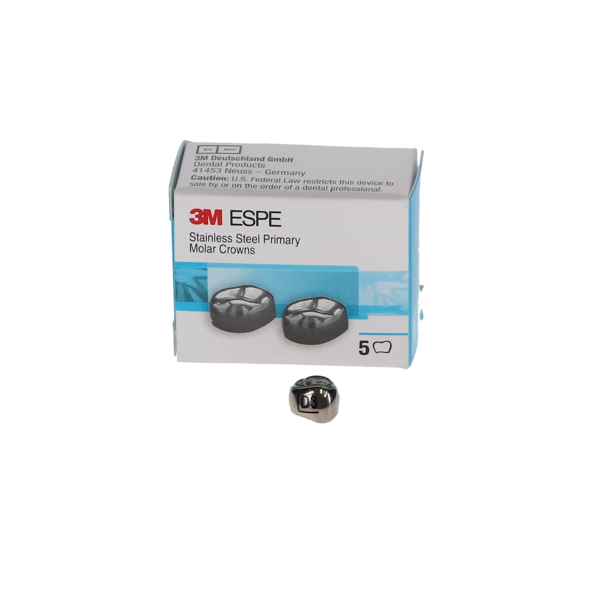 3M™ ESPE™ Stainless Steel Primary Molar Crown, Size 3, Upper Left First Primary Molar (D-UL-3), Box of 5 thumbnail 2