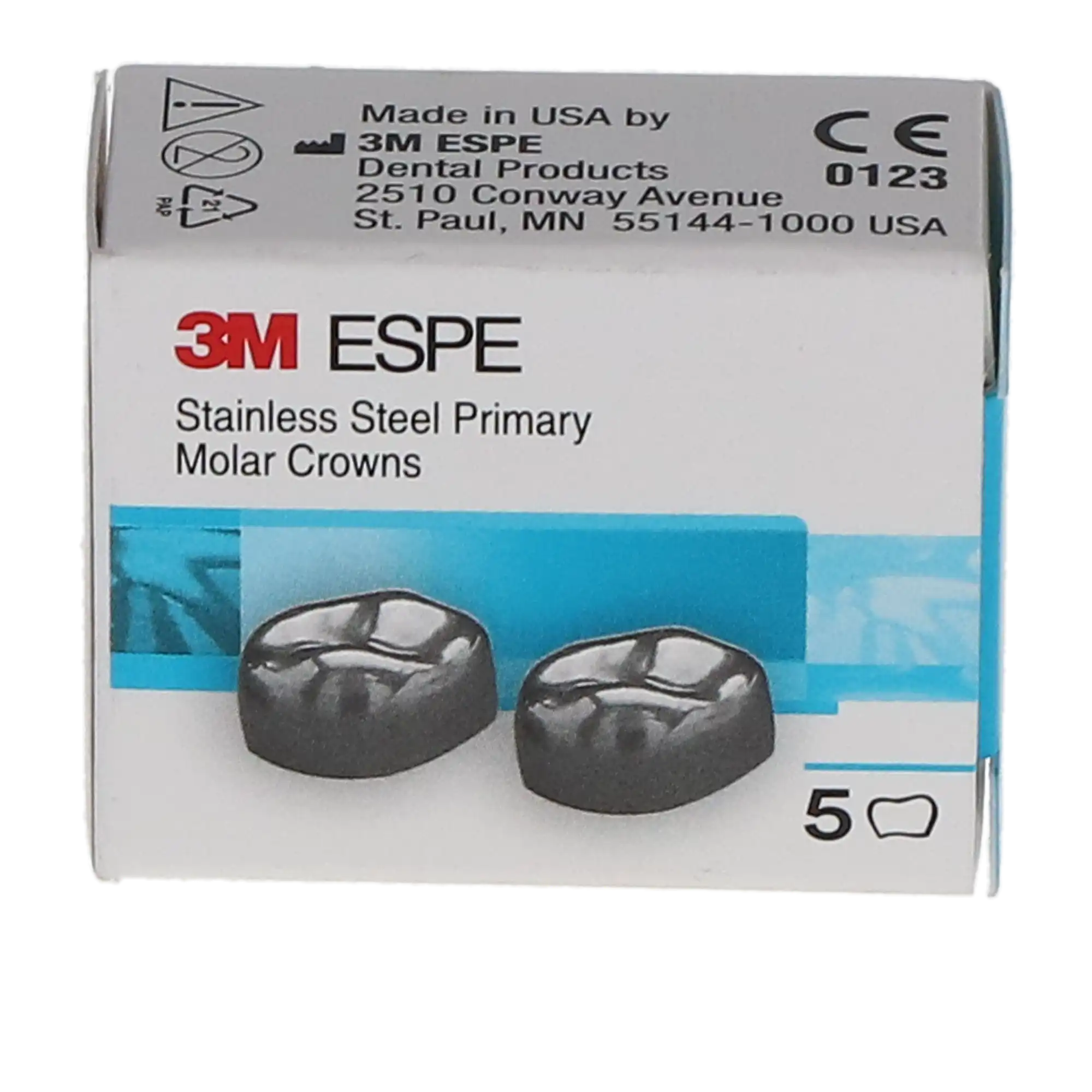 3M™ ESPE™ Stainless Steel Primary Molar Crown, Size 2, Upper Right First Primary Molar, D-UR-2, Box of 5 thumbnail 4