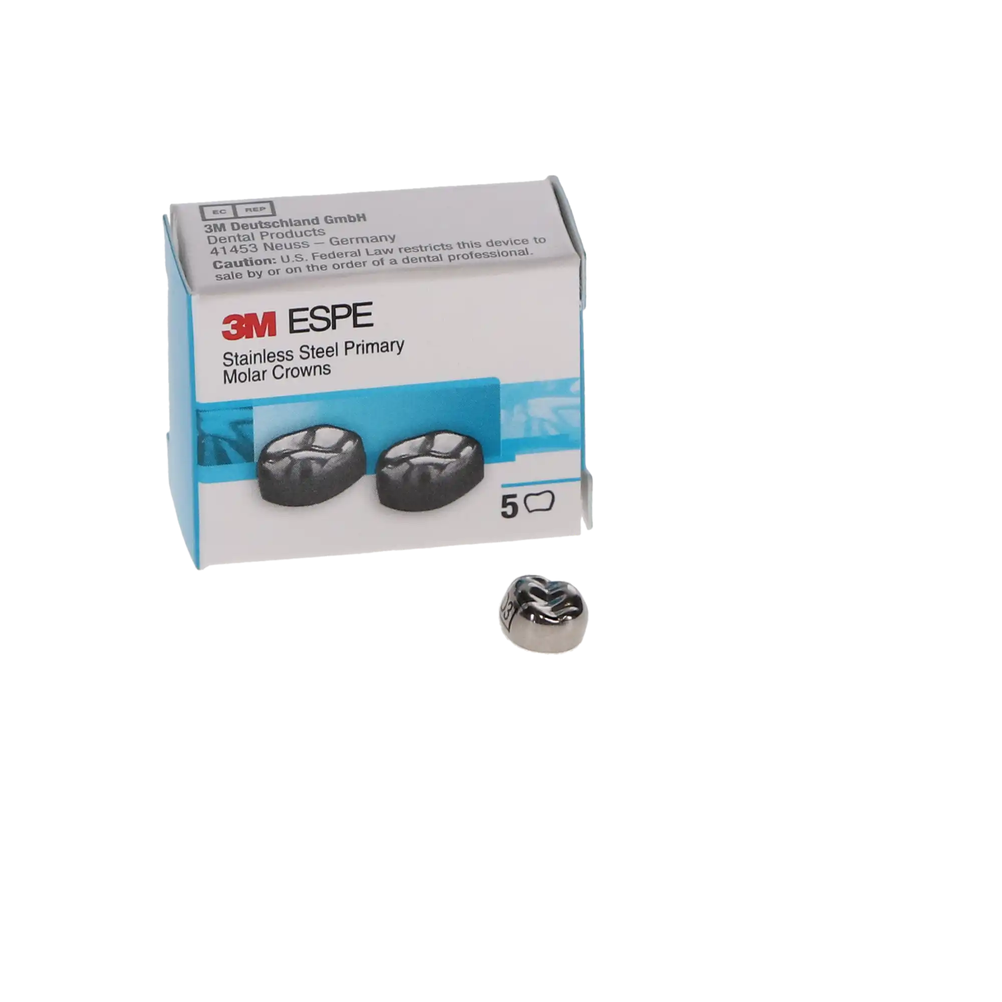 3M™ ESPE™ Stainless Steel Primary Molar Crown, Size 3, Upper Right First Primary Molar, D-UR-3, Box of 5 thumbnail 4