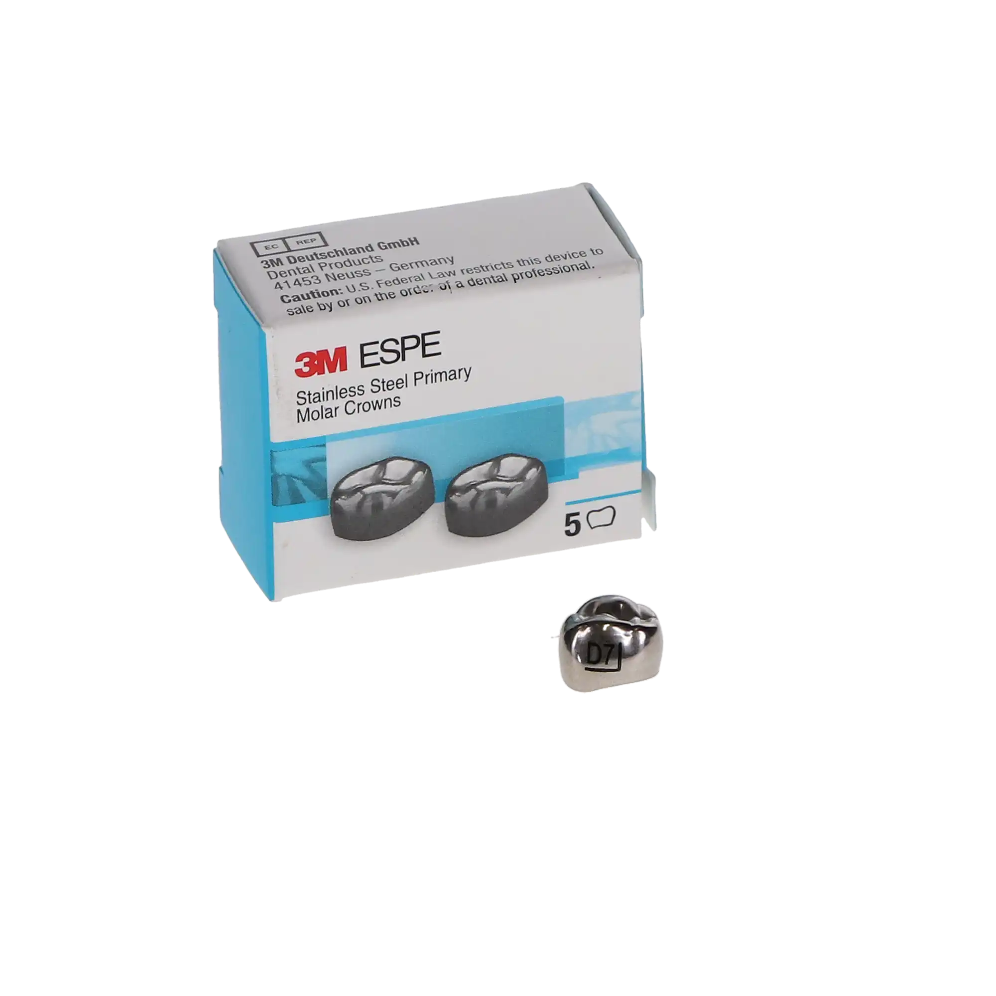 3M™ ESPE™ Stainless Steel Primary Molar Crown, Size 7, Upper Right First Primary Molar, D-UR-7, Box of 5 thumbnail 3