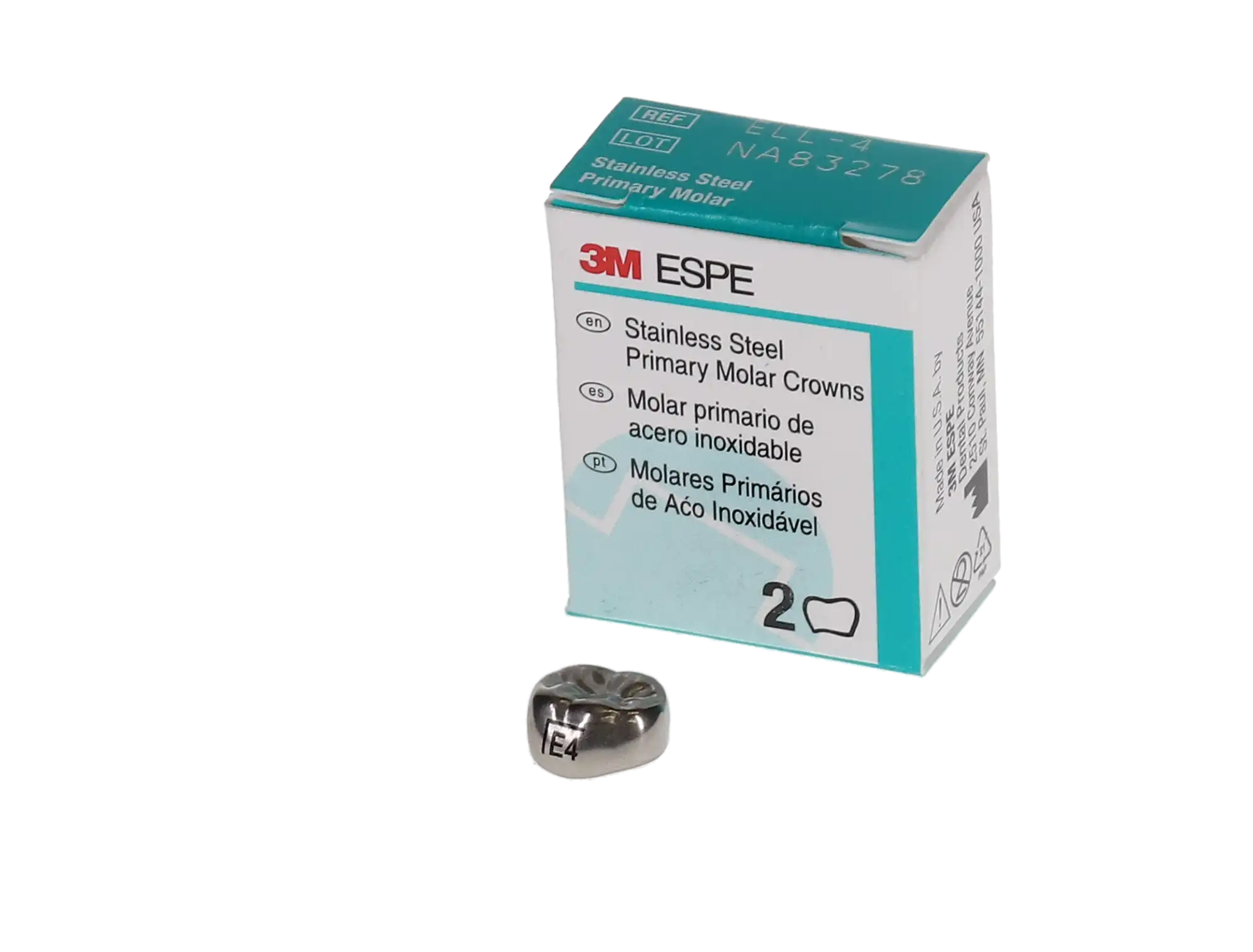 3M™ ESPE™ Stainless Steel Primary Molar Crowns, Size ELL4, Lower Left Second Primary Molar, 5/Box thumbnail 4