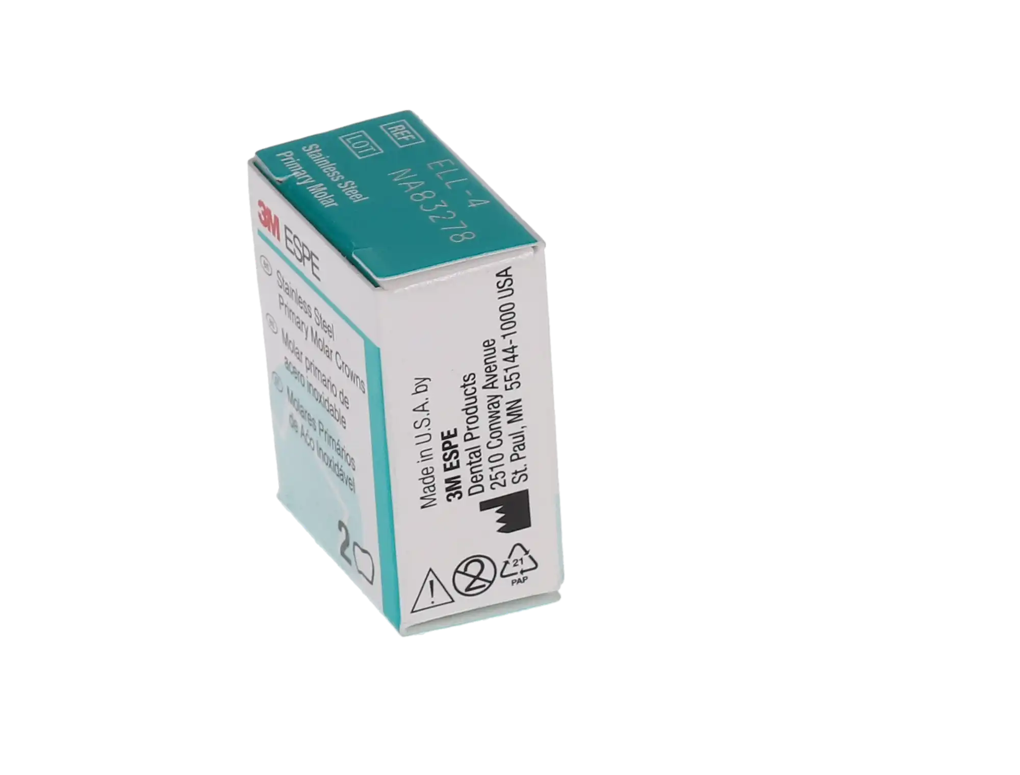 3M™ ESPE™ Stainless Steel Primary Molar Crowns, Size ELL4, Lower Left Second Primary Molar, 5/Box thumbnail 5