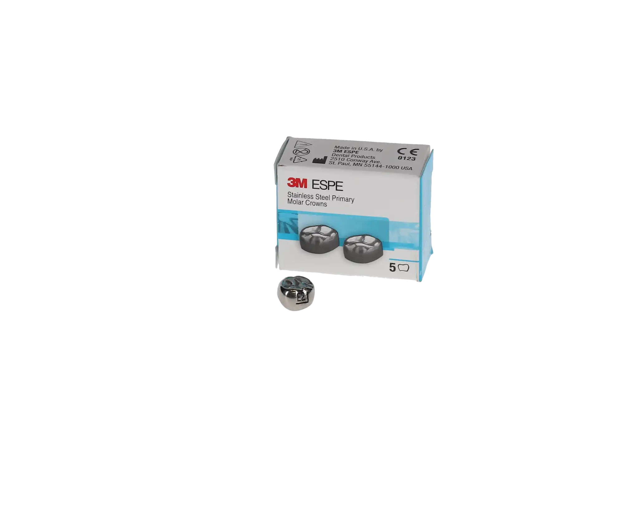 3M™ ESPE™ Stainless Steel Primary Molar Crown, Size EUR2 (Upper Right Second Primary Molar), Box of 5, E-UR-2 thumbnail 3