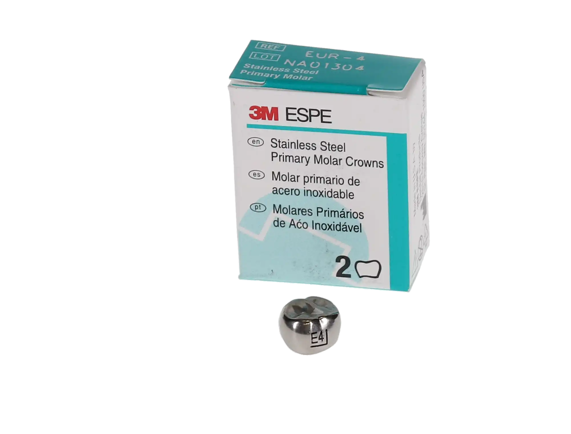 3M™ ESPE™ Stainless Steel Primary Molar Crown, Size EUR4 (Upper Right Second Primary Molar), Box of 5, E-UR-4 thumbnail 3