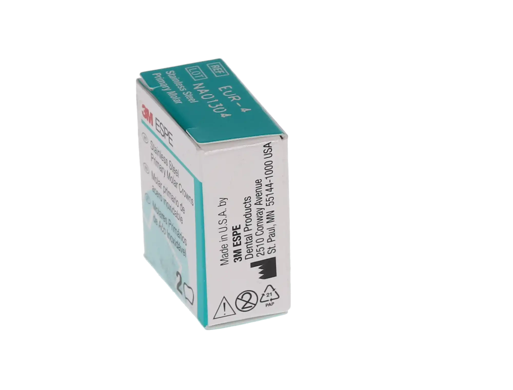 3M™ ESPE™ Stainless Steel Primary Molar Crown, Size EUR4 (Upper Right Second Primary Molar), Box of 5, E-UR-4 thumbnail 4
