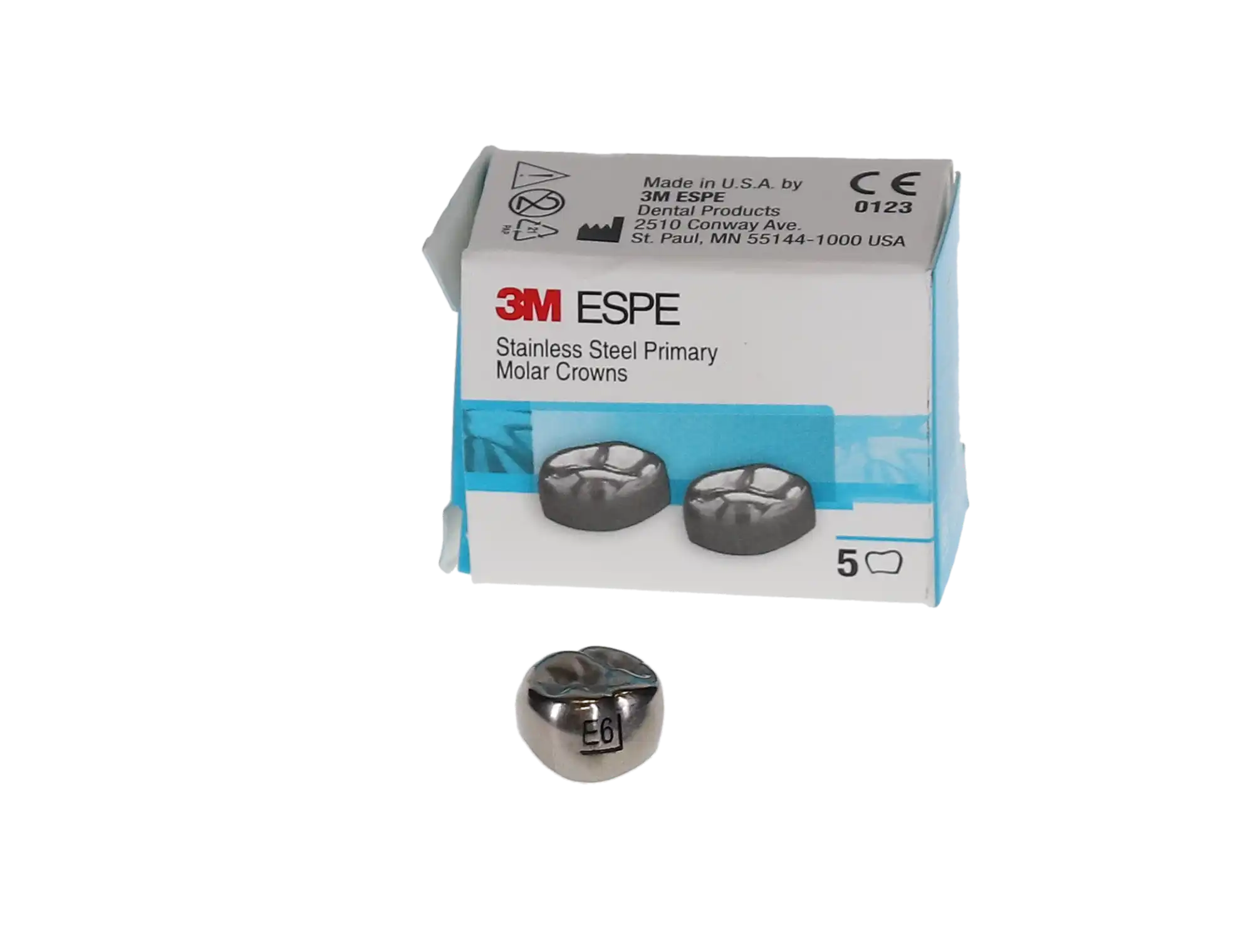 3M ESPE Stainless Steel Primary Molar Crown, Size EUR6, Upper Right Second Primary Molar, 5/Box, E-UR-6 thumbnail 3