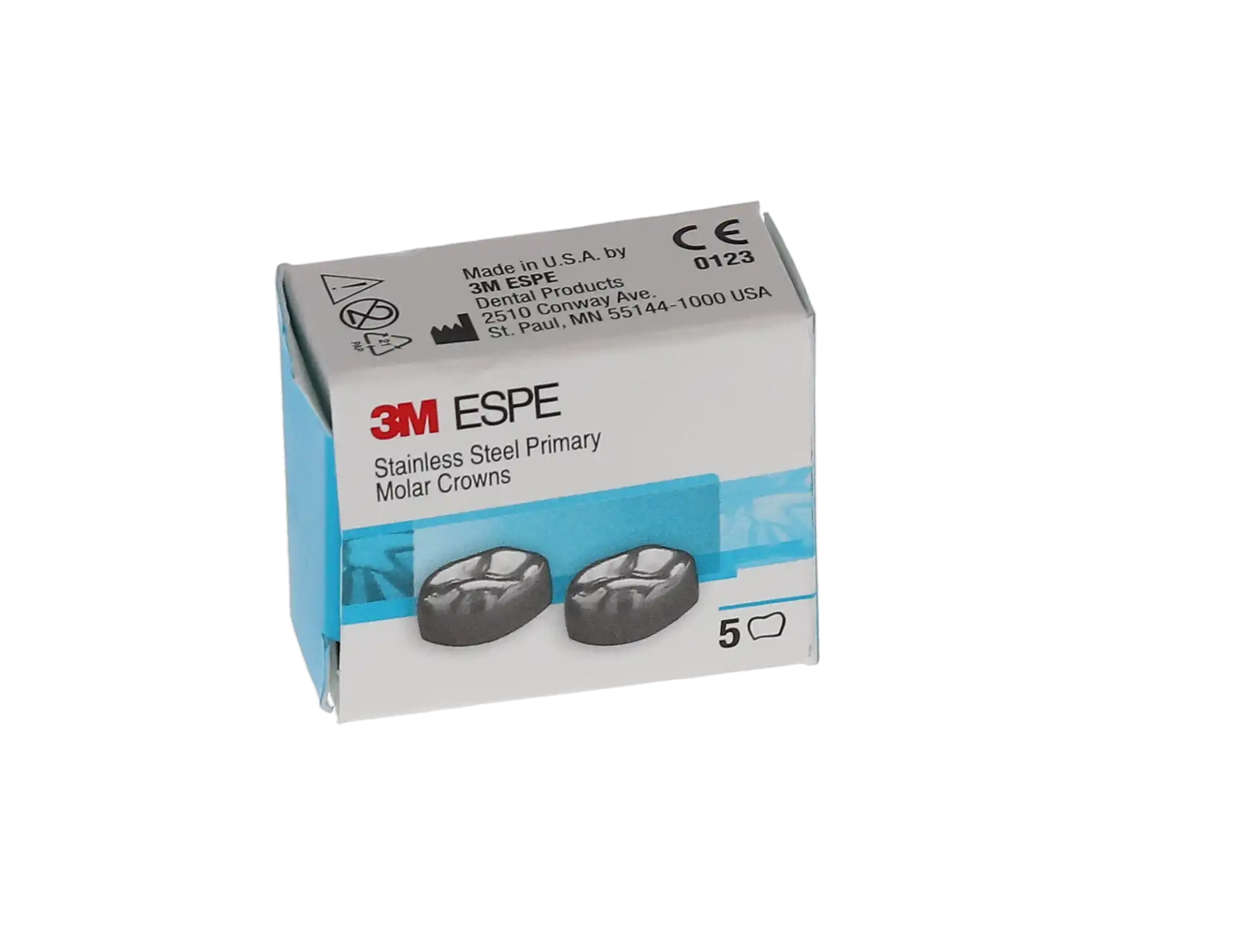 3M ESPE Stainless Steel Primary Molar Crown, Size EUR6, Upper Right Second Primary Molar, 5/Box, E-UR-6 thumbnail 4