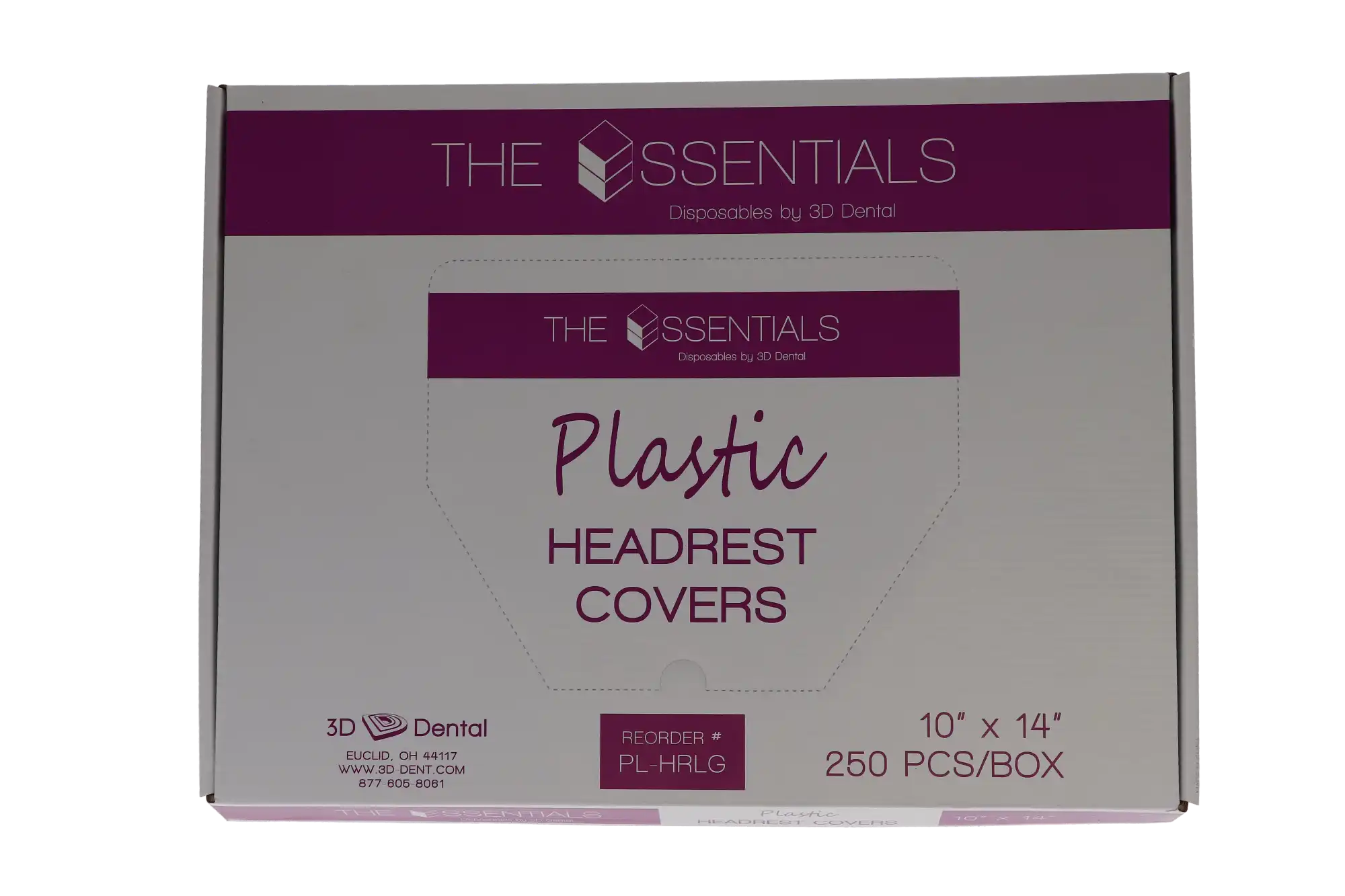 3D Dental Disposable Poly Plastic Headrest Covers, Large, 14" x 10", Clear, Latex-Free, 250/Pk, PL-HRLG thumbnail 3