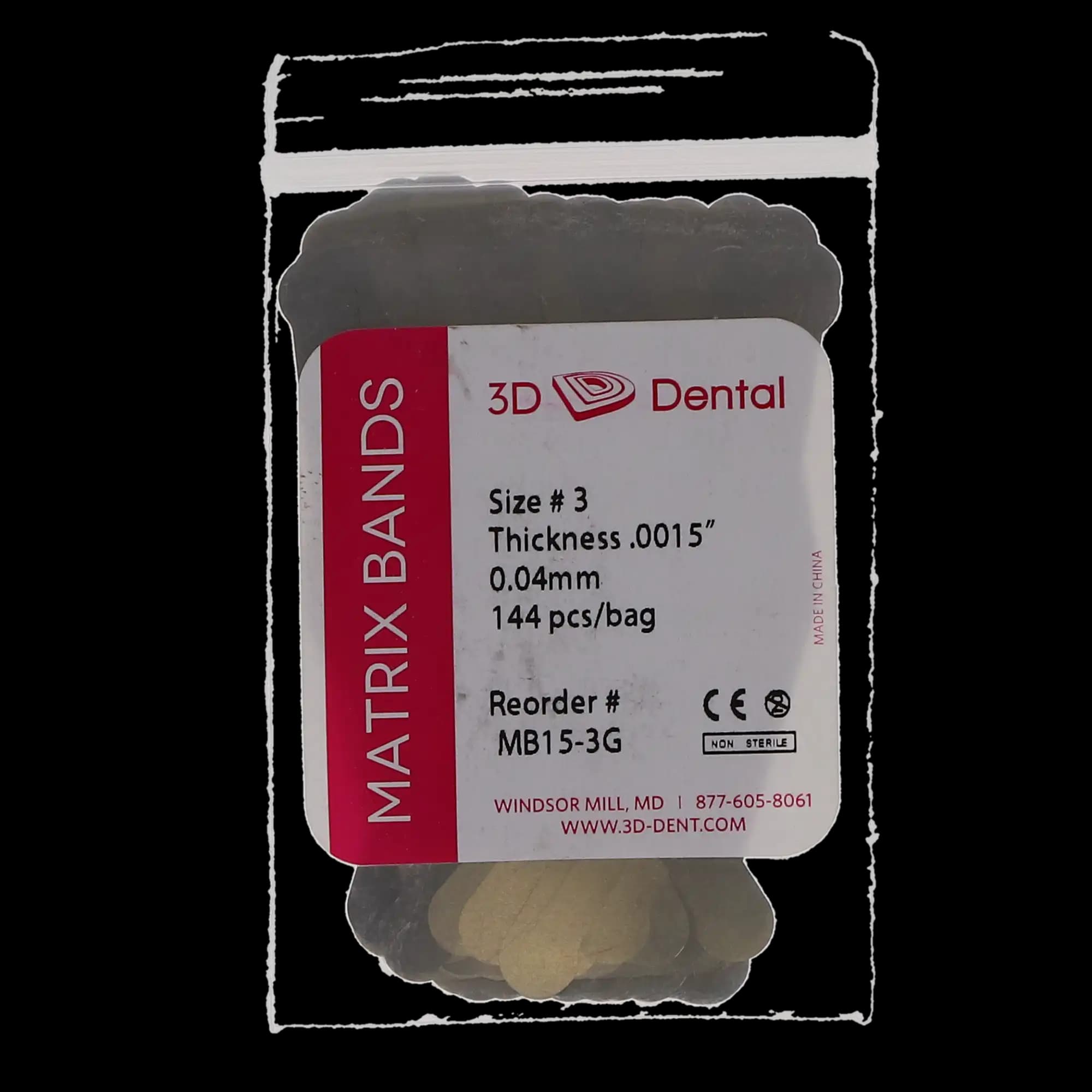 3D Dental Matrix Bands, Tofflemire Type, .0015" Gauge, Size #3, 144/Pk, MB15-3G thumbnail 3