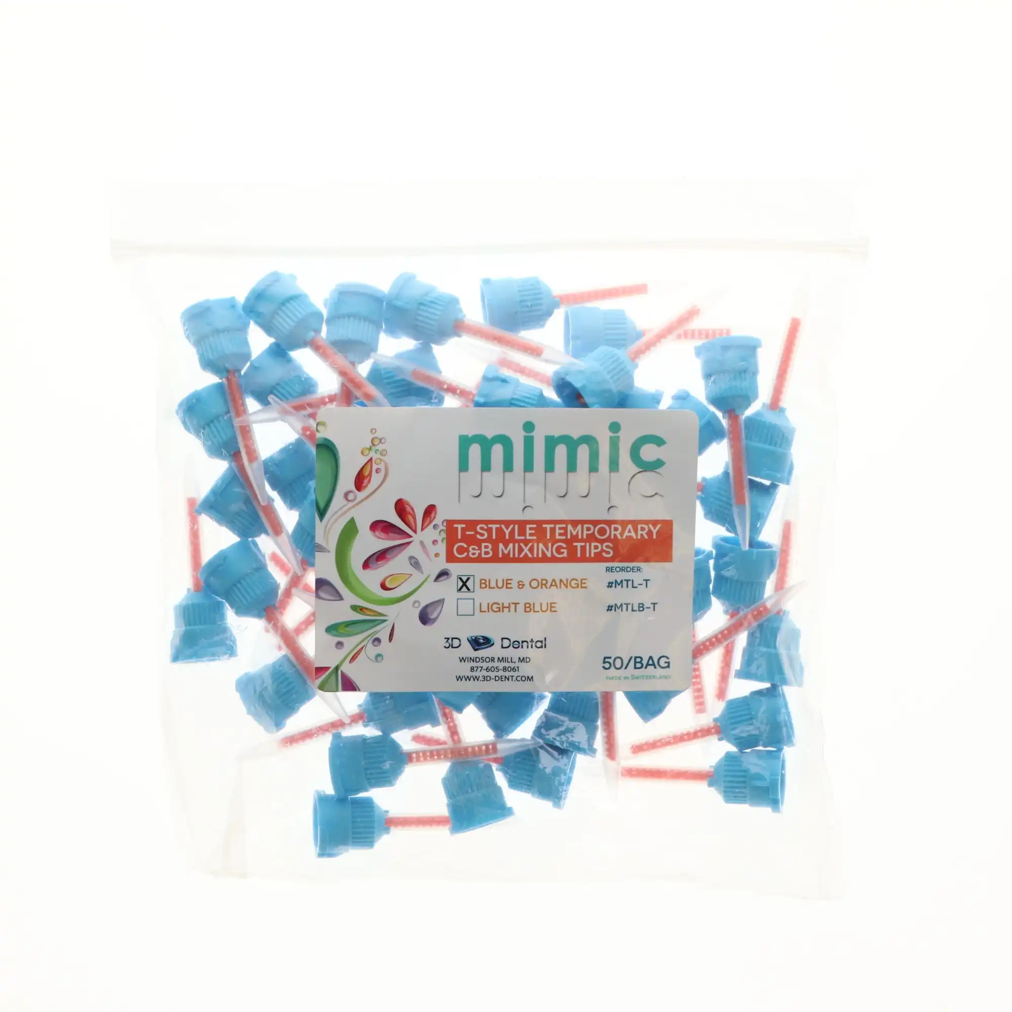 MIMIC C&B T-Style Mixing Tips, Blue/Orange, 4:1, 50/Pk, MTL-T - MIMIC C&B T-Style Mixing Tips (Blue/Orange) 50/Pk - Image 1