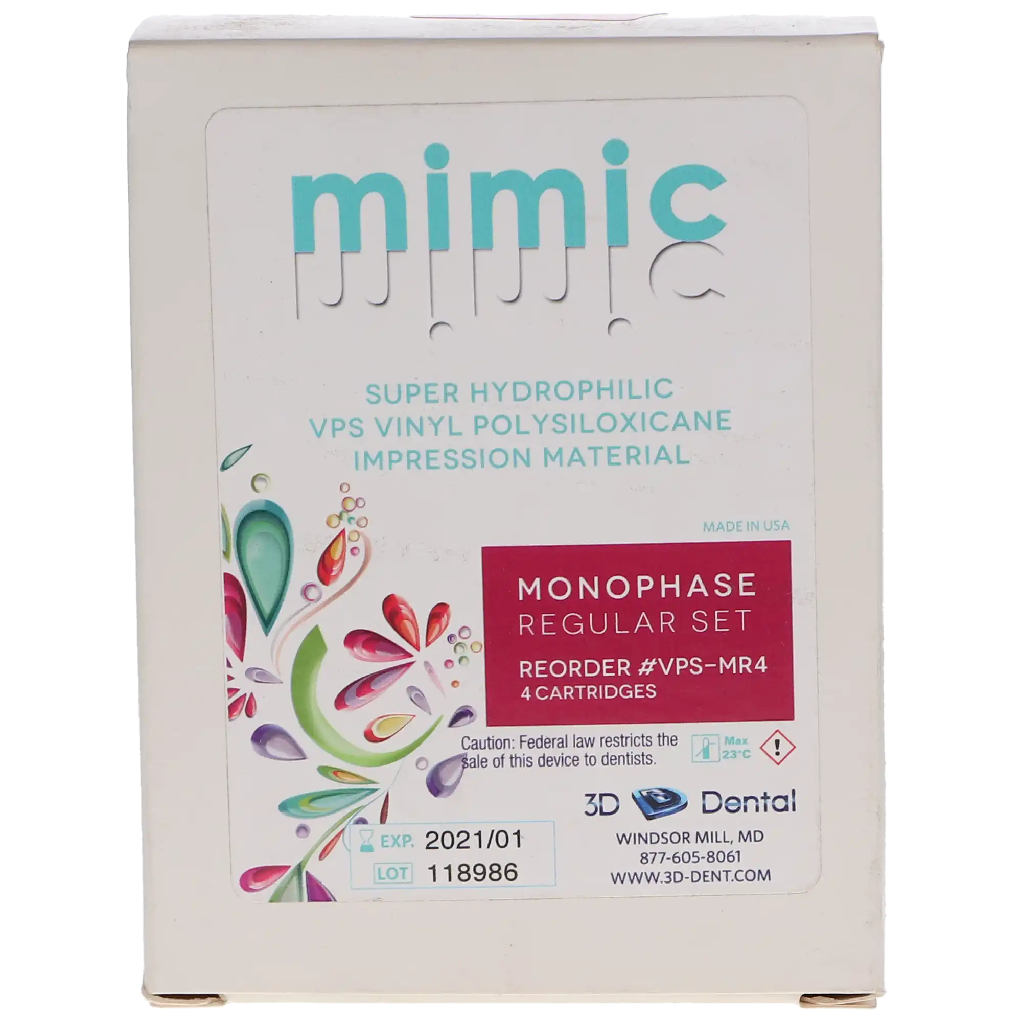 Mimic VPS Impression Material, Monophase Body, Regular Set, 50 ml Cartridges, 4/Pk, VPS-MR-4 thumbnail 4