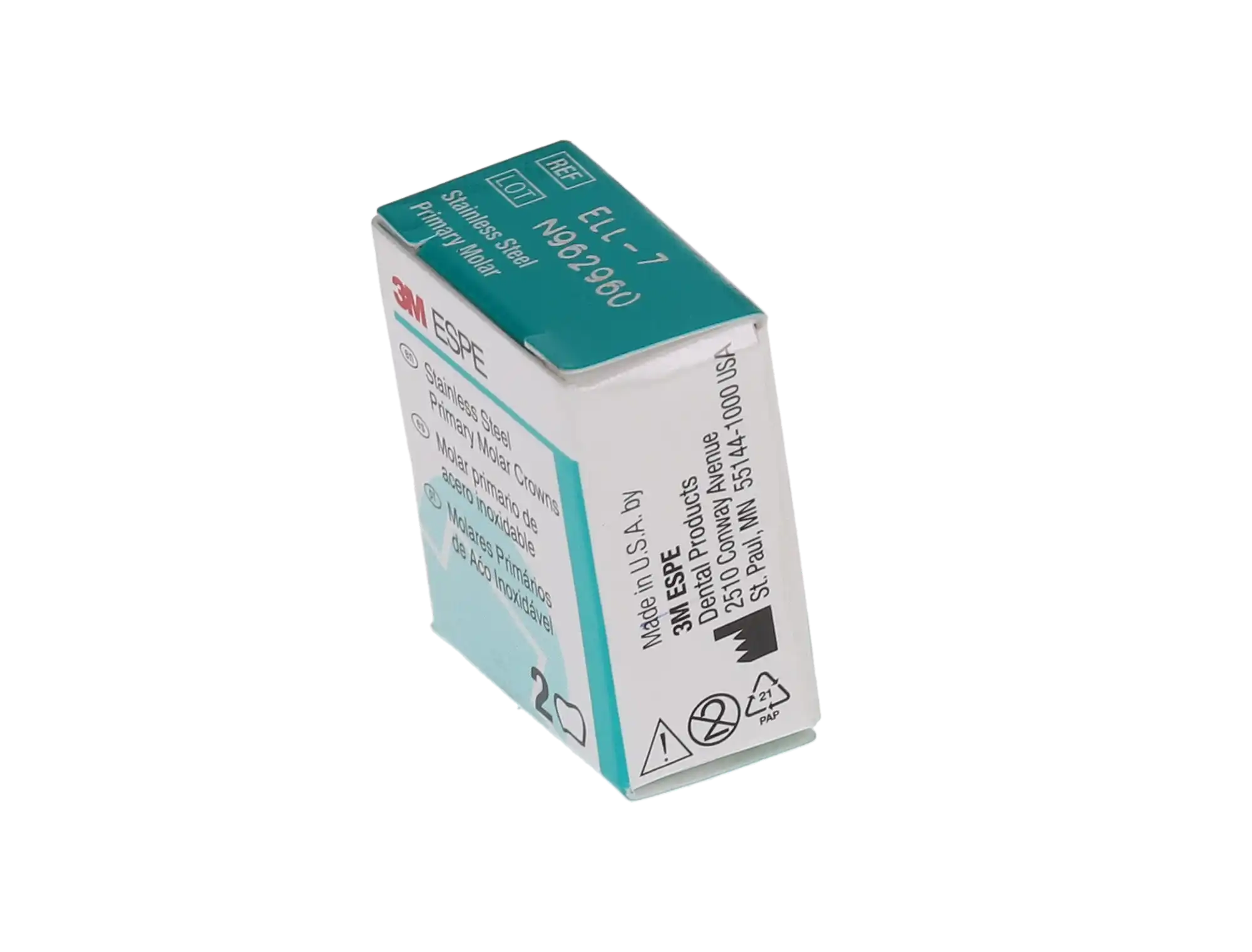 3M™ ESPE™ Stainless Steel Primary Molar Crowns, Size ELL7 (Lower Left Second Primary Molar), Box of 5 thumbnail 5