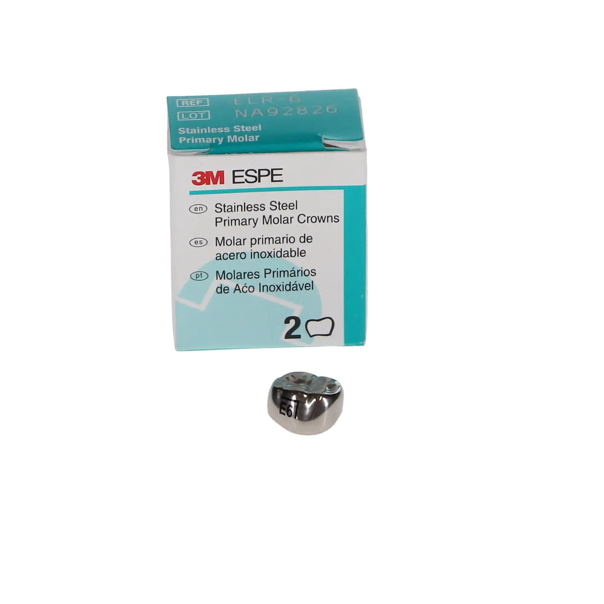 3M™ ESPE™ Stainless Steel Primary Molar Crown, Size 6, Lower Right Second Primary Molar, ELR6, Box of 5 thumbnail 3