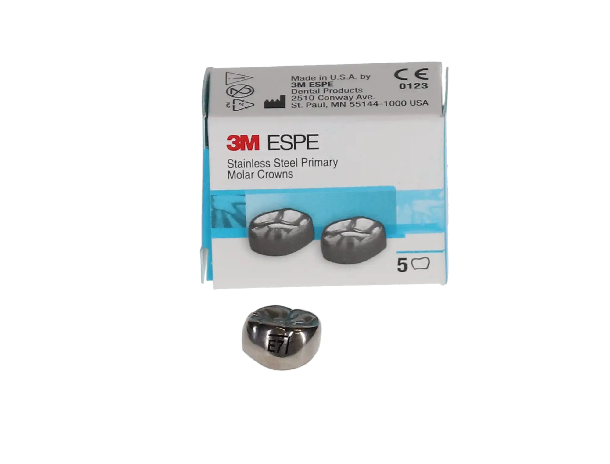 3M™ ESPE™ Stainless Steel Primary Molar Crown, Size 7, Lower Right Second Primary Molar, 5/Box, E-LR-7 thumbnail 3