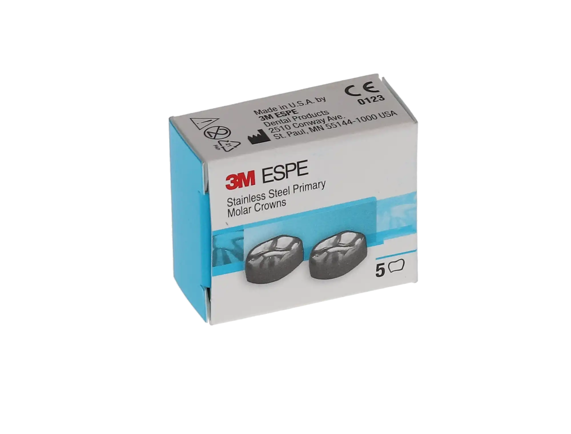 3M™ ESPE™ Stainless Steel Primary Molar Crown, Size 7, Lower Right Second Primary Molar, 5/Box, E-LR-7 thumbnail 4