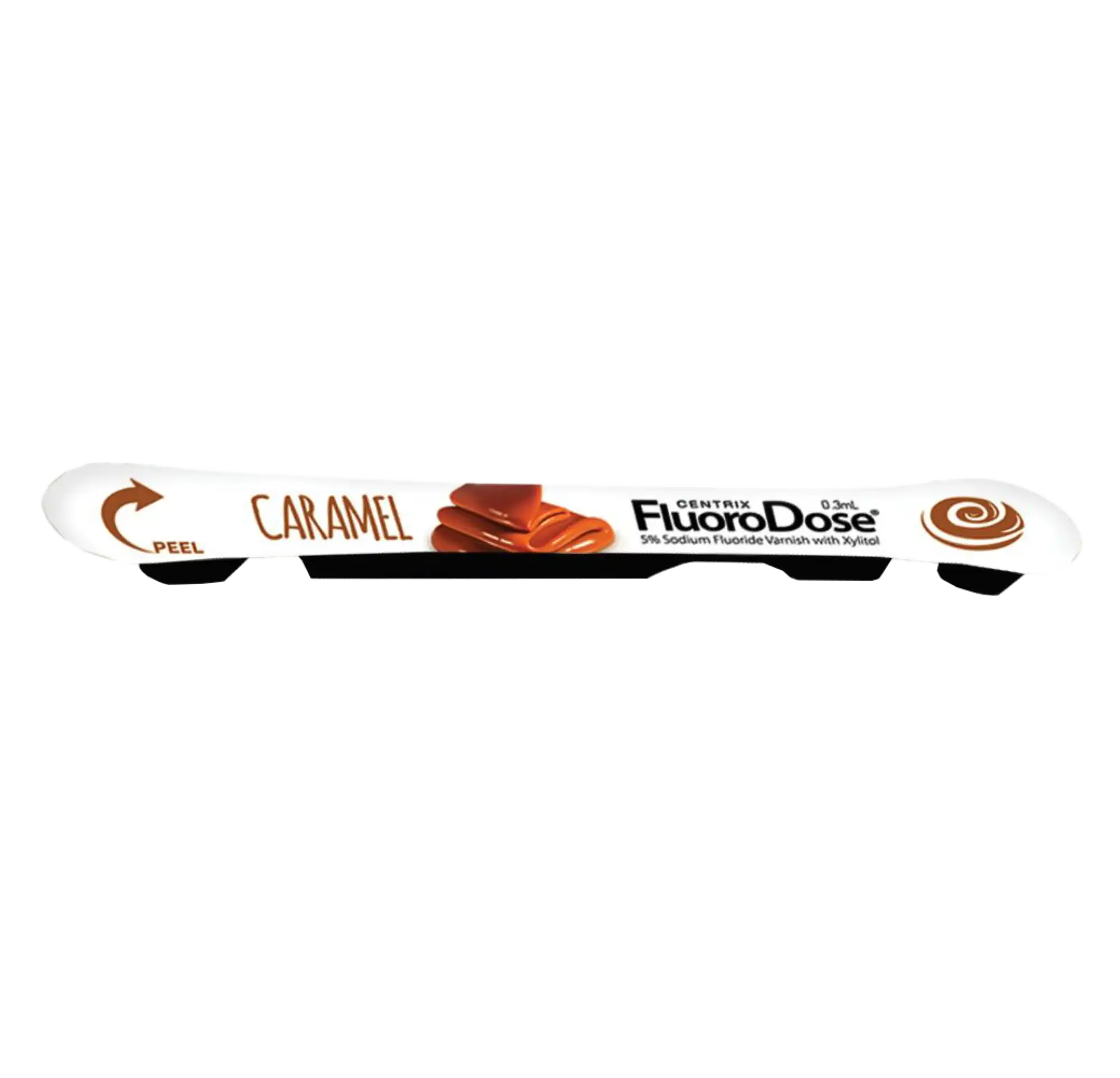 Centrix FluoroDose Fluoride Varnish, 5% Sodium Fluoride, Caramel, 0.3 mL Single-Dose LolliPack with Benda Brush, 120/Pkg, 360137 thumbnail 2