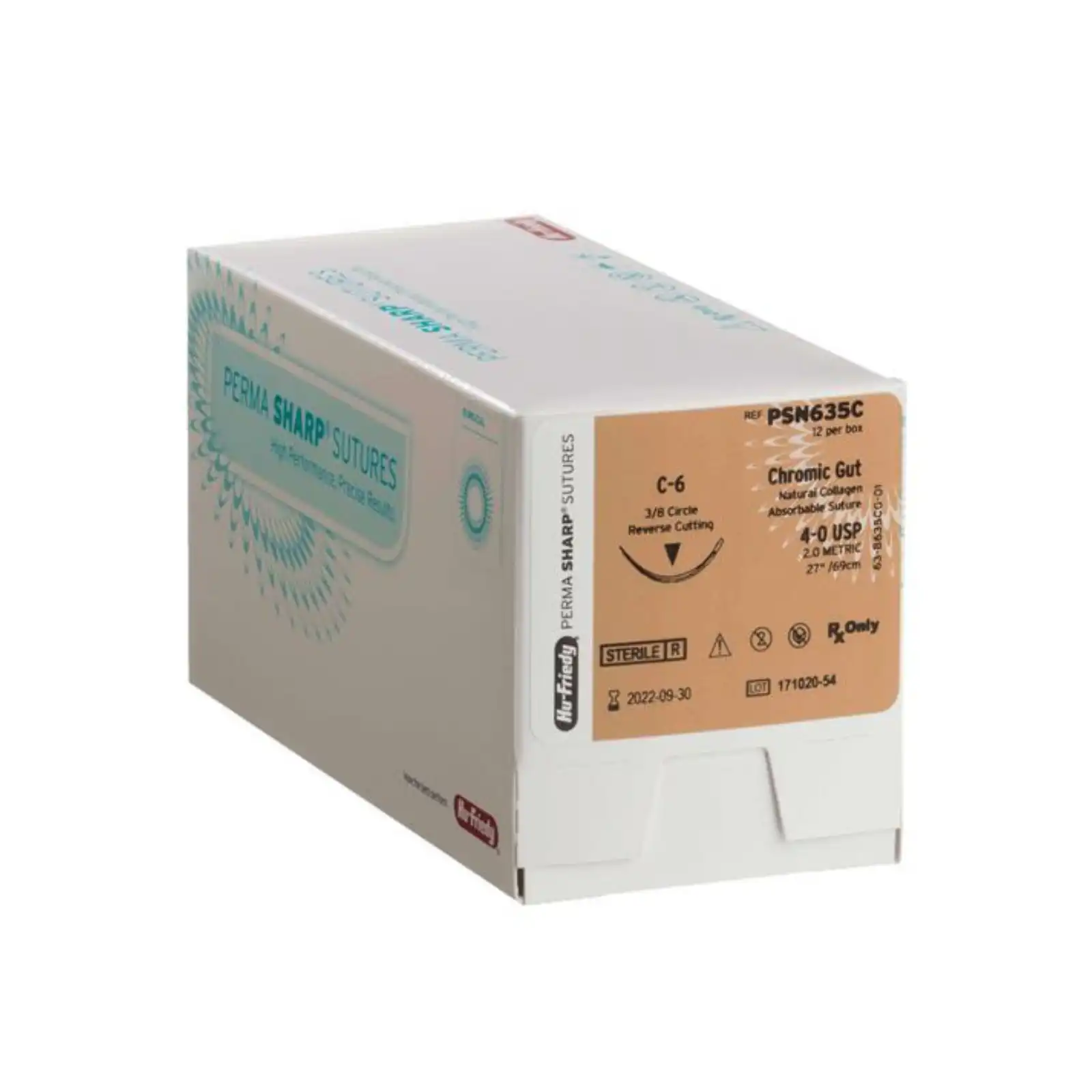 Hu-Friedy Perma Sharp Chromic Gut Suture, 4-0, 27", C-6 Reverse Cutting 3/8 Circle Needle, 12/Box, PSN635C thumbnail 5