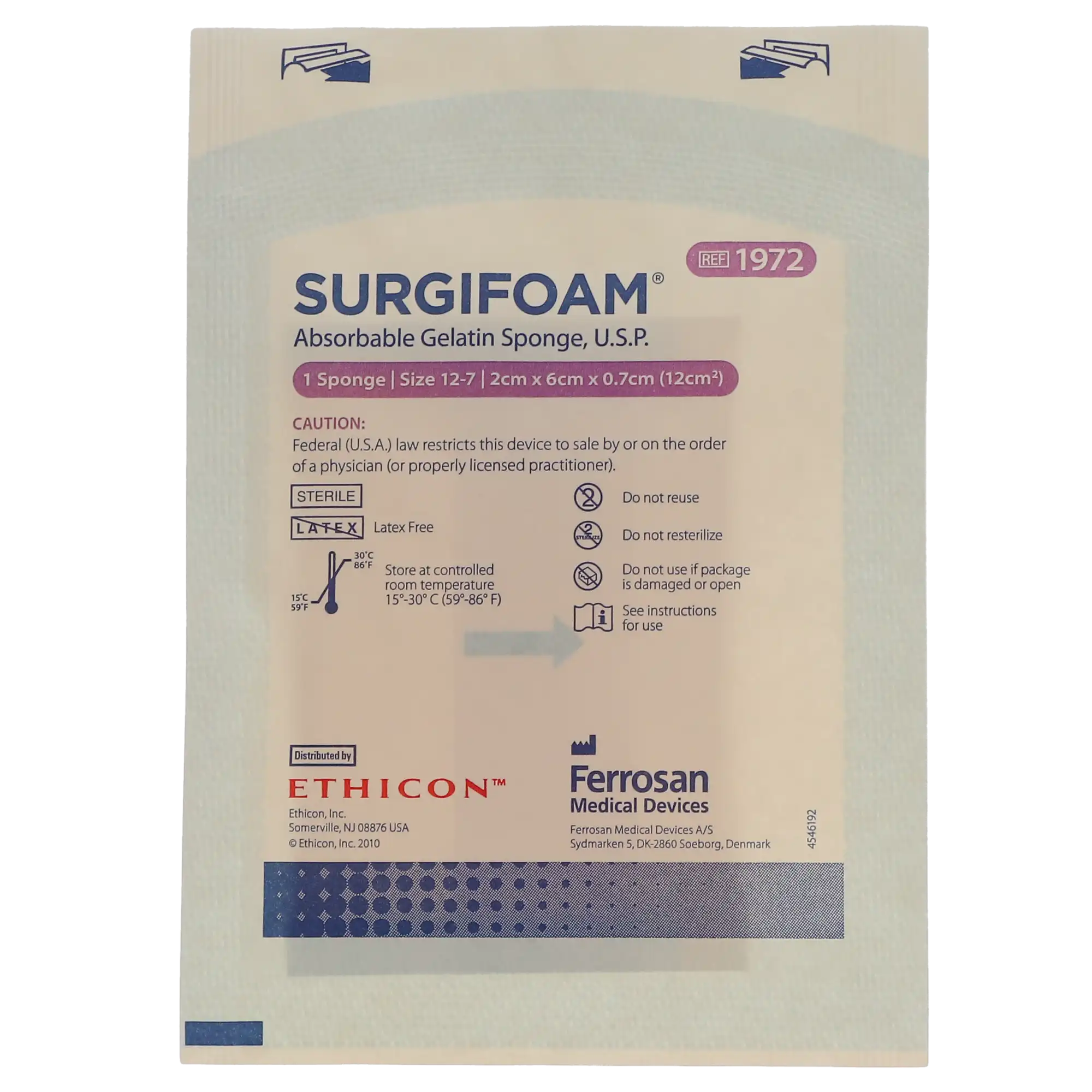 Surgifoam Absorbable Gelatin Sponge, Sterile, Porcine, 2 cm x 6 cm x 7 mm, 12/Box, 1972 thumbnail 6