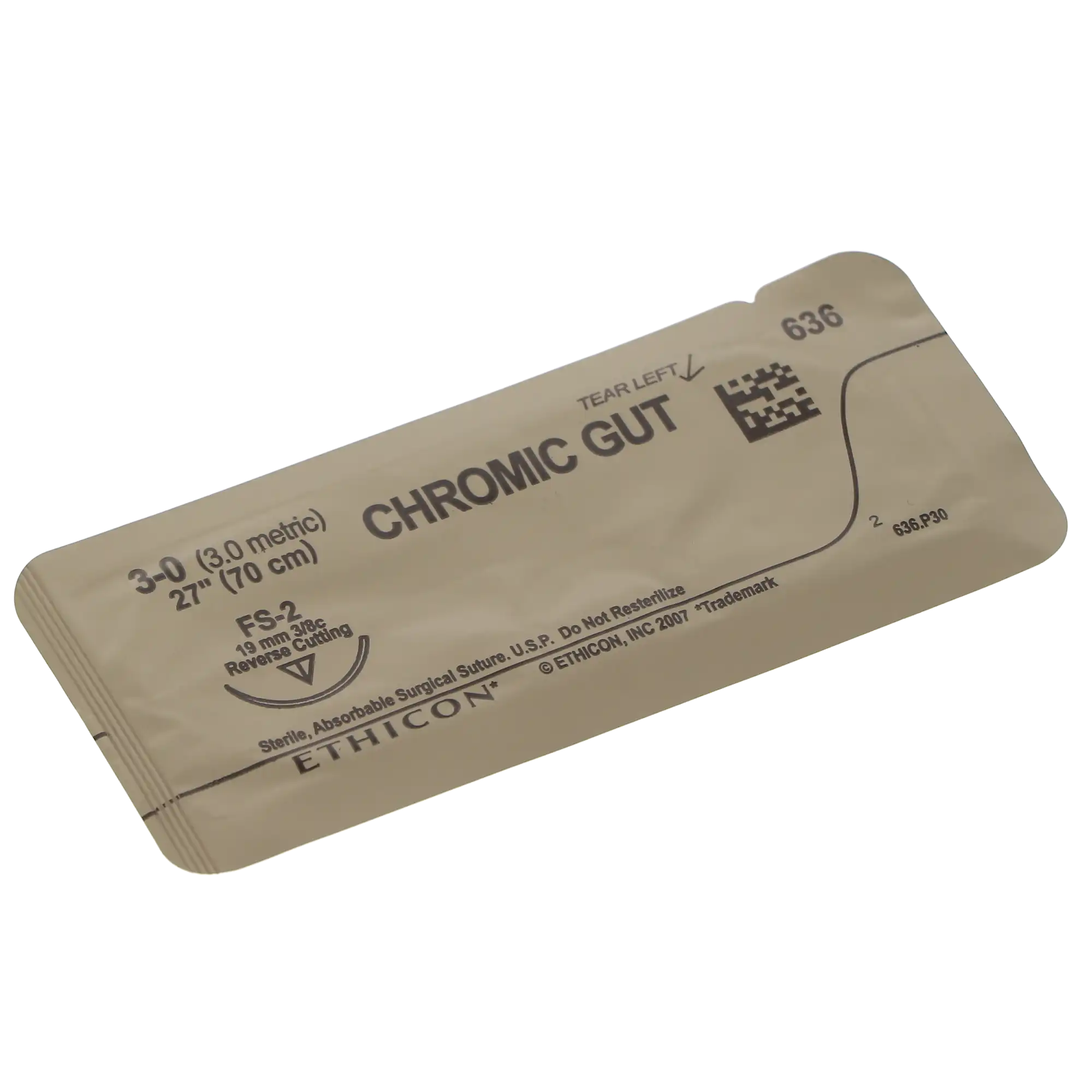 Ethicon Chromic Gut Absorbable Suture, 3-0, 27" (70cm), FS-2 Reverse Cutting 3/8 Circle 19mm Needle, Brown, 36/Bx, 636H thumbnail 6