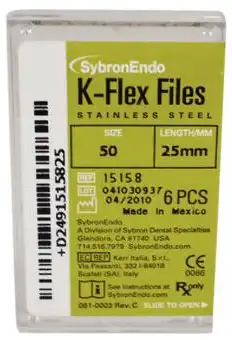 Kerr K-Flex Endodontic Files, #50 (Yellow), 25mm, Stainless Steel, Color-Coded Plastic Handle, 6/Pack, 15158 thumbnail 7