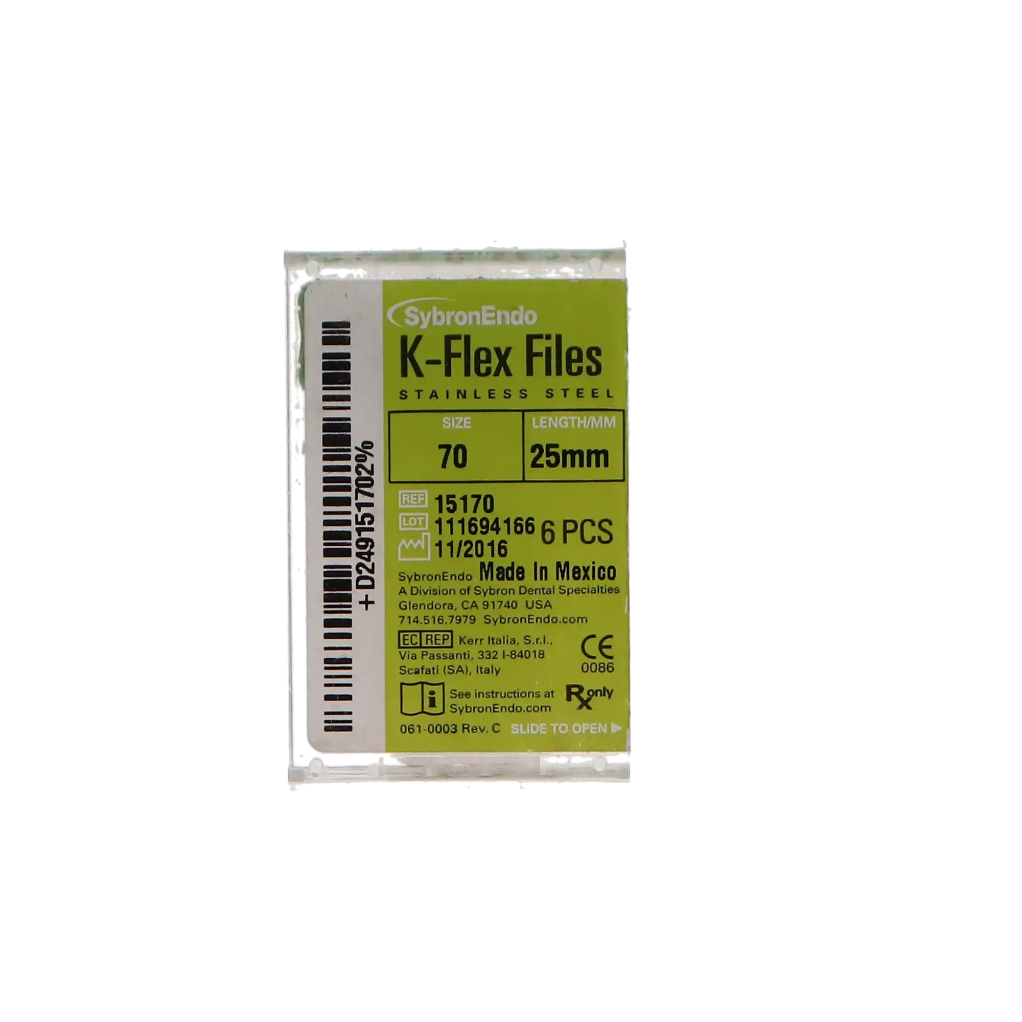 Kerr K-Flex Endodontic Files, #70 (Green), 25mm, Stainless Steel, Color-Coded Plastic Handle, 6/Pack, #15170 thumbnail 7