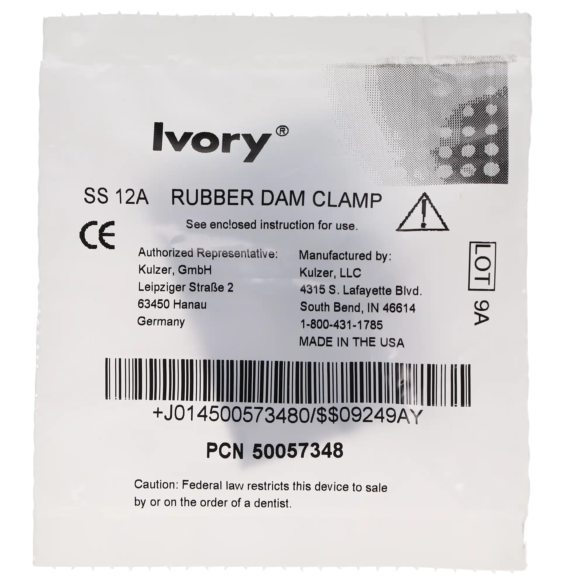 Ivory Stainless-Steel Rubber Dam Clamp #12A, Winged, Serrated Jaws, 1/Pk, 50057348 thumbnail 5