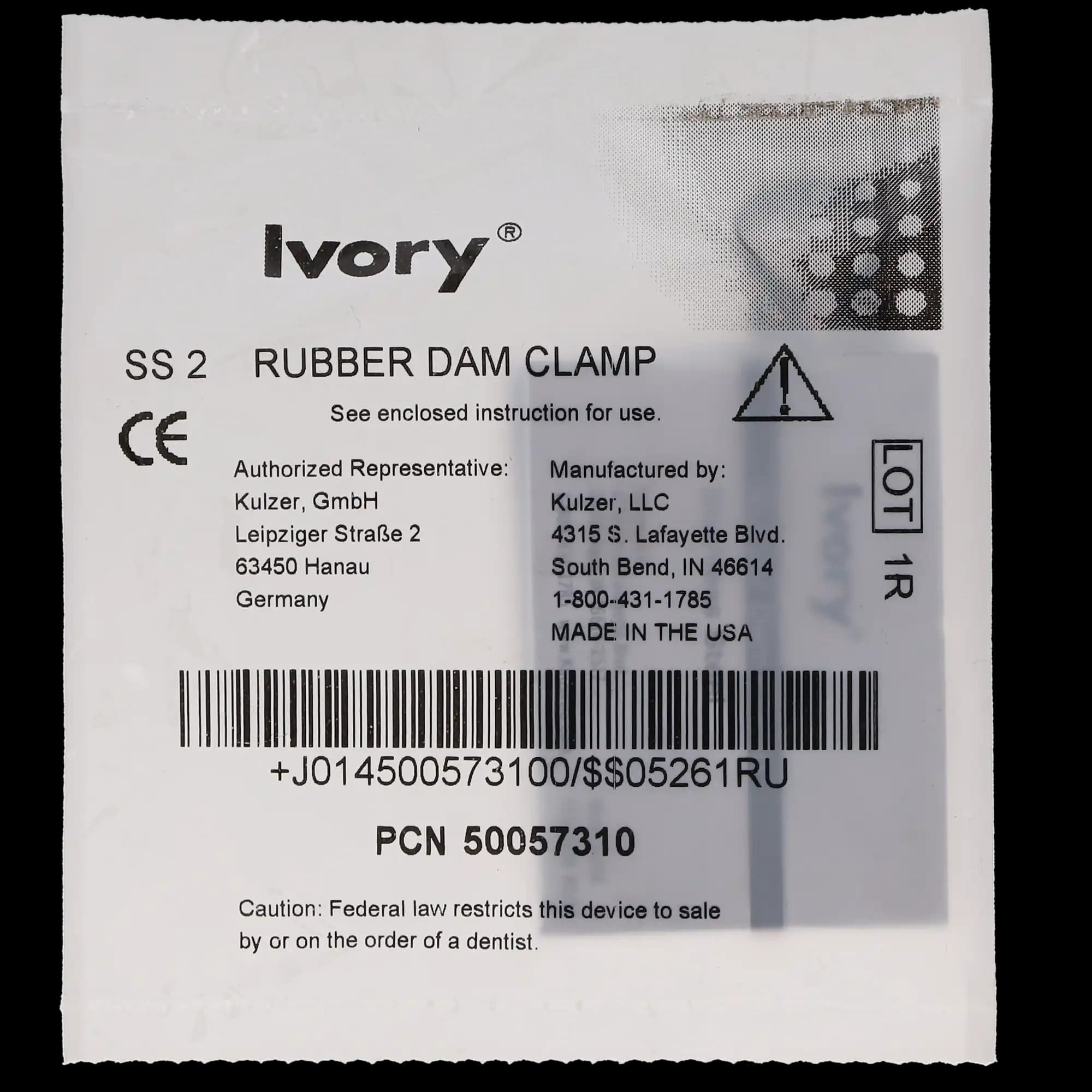 Ivory Rubber Dam Clamp #2, Winged Bicuspid, Stainless Steel, 1/Box, 50057310 thumbnail 5