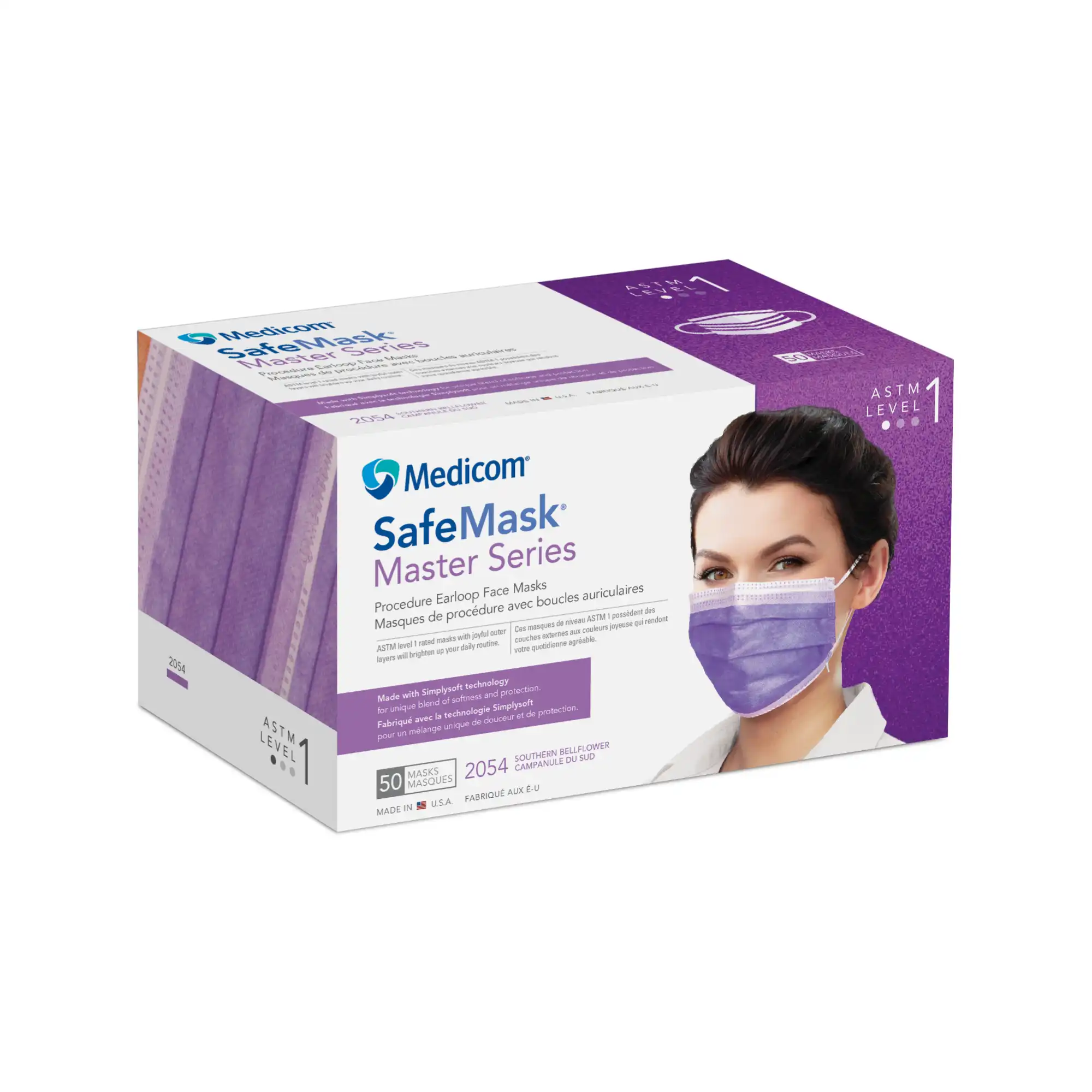 SafeMask Master Series Procedure Earloop Mask, ASTM Level 1, Southern Bellflower (Radiant Orchid), 50/Box, 2054 thumbnail 11