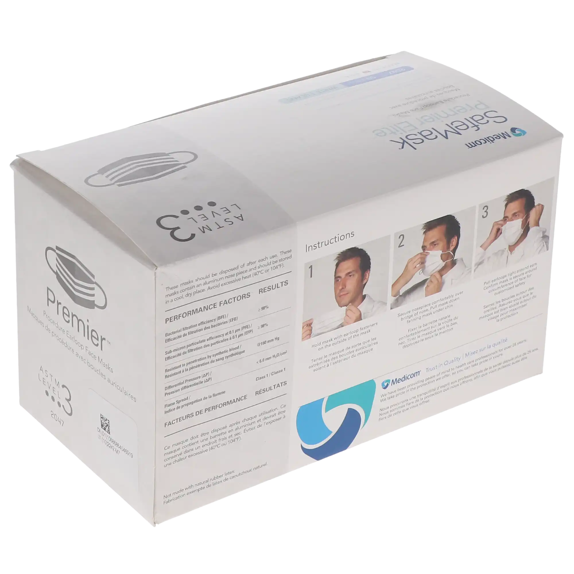 SafeMask Premier Elite Procedure Face Mask, ASTM Level 3, Earloop, White, 50/Box, 2047 thumbnail 12
