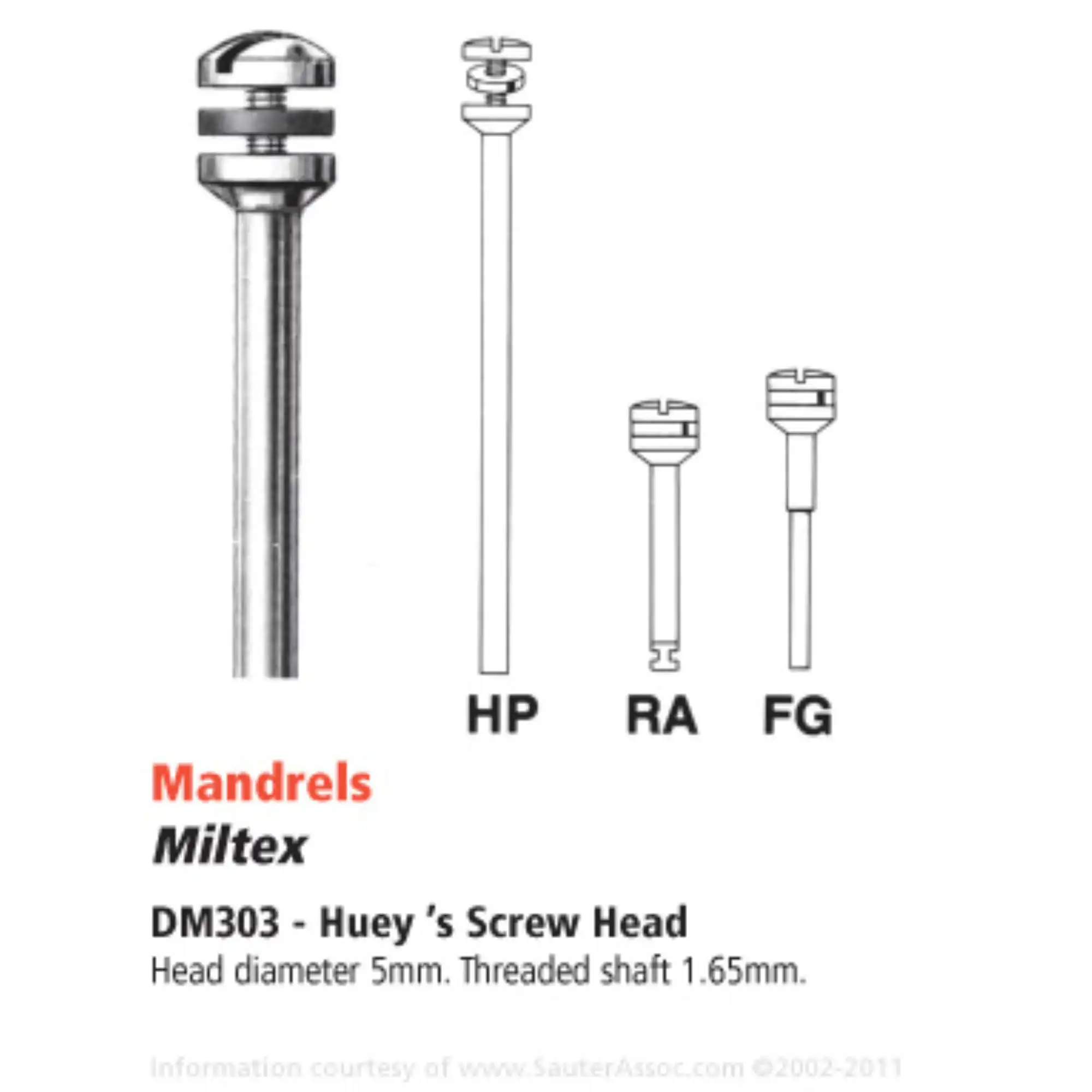 Huey's Screw Head Mandrels, HP, Stainless Steel, #303, 5 mm, 12/Pk, DM303HP thumbnail 3