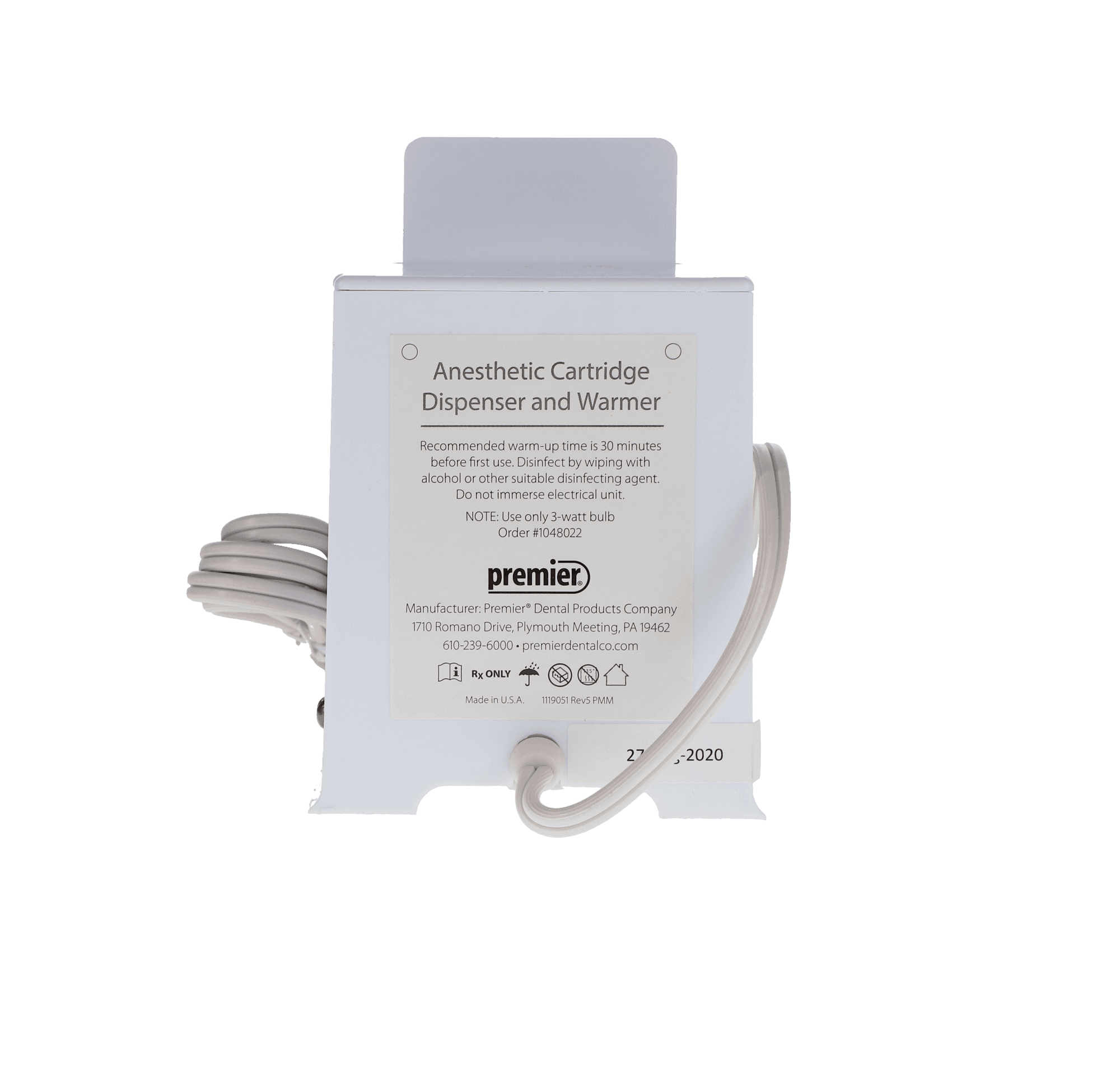 Premier Anesthetic Cartridge Warmer & Dispenser, Holds 60 Cartridges, 110V, White, #1048021 thumbnail 3