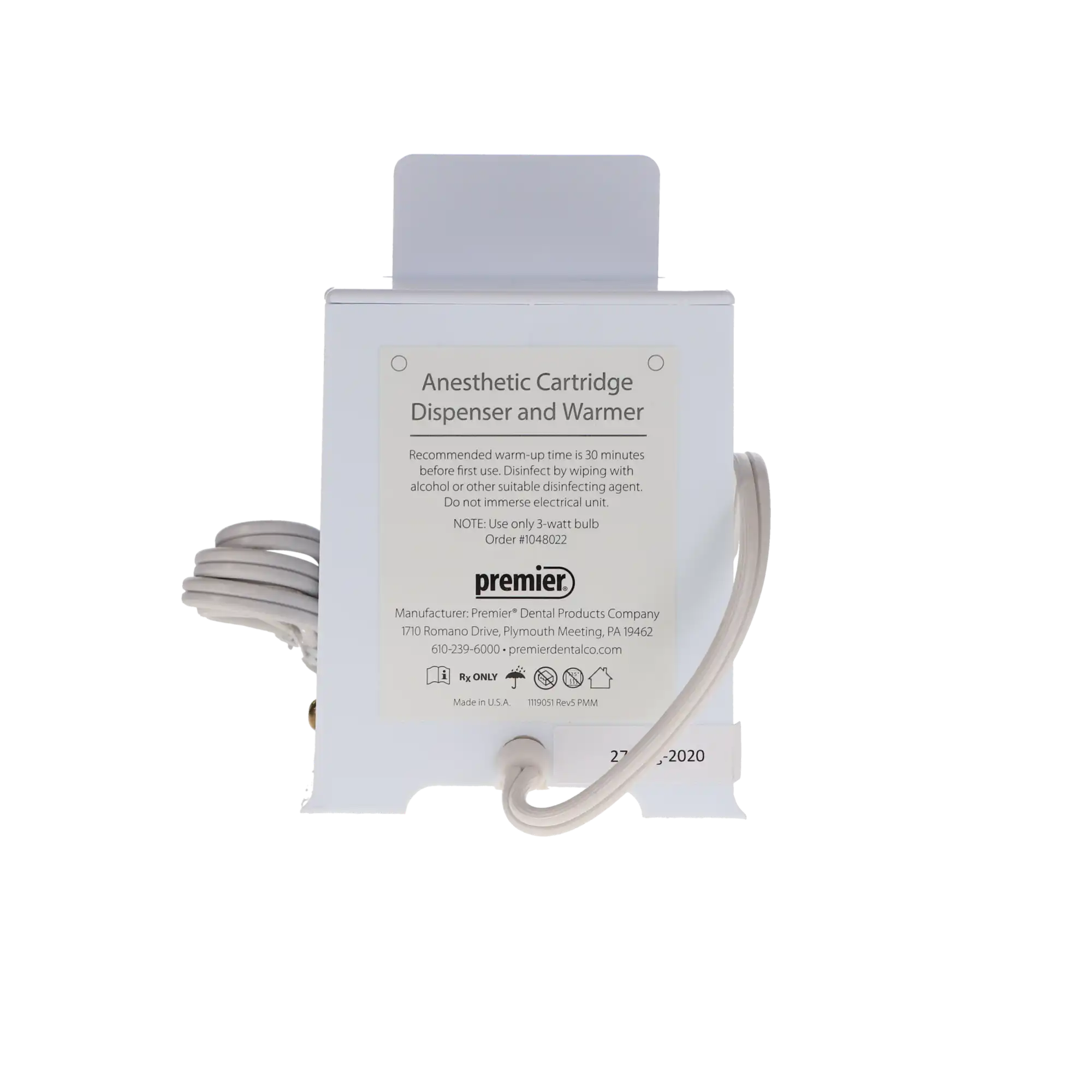 Premier Anesthetic Cartridge Warmer & Dispenser, Holds 60 Cartridges, 110V, White, #1048021 thumbnail 8