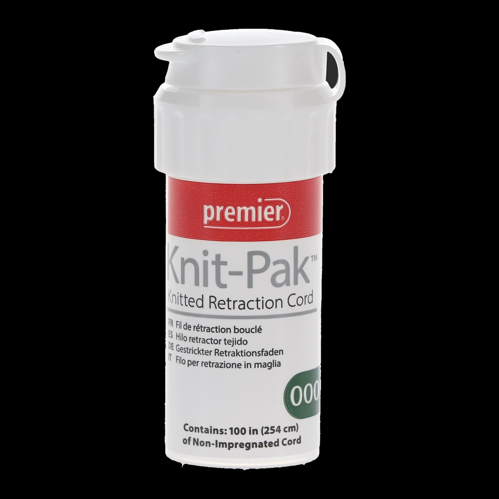 Knit-Pak Knitted Retraction Cord, Non-Impregnated, Size 000, Green, 100" (254 cm), 1/Pk, 9007551 thumbnail 2