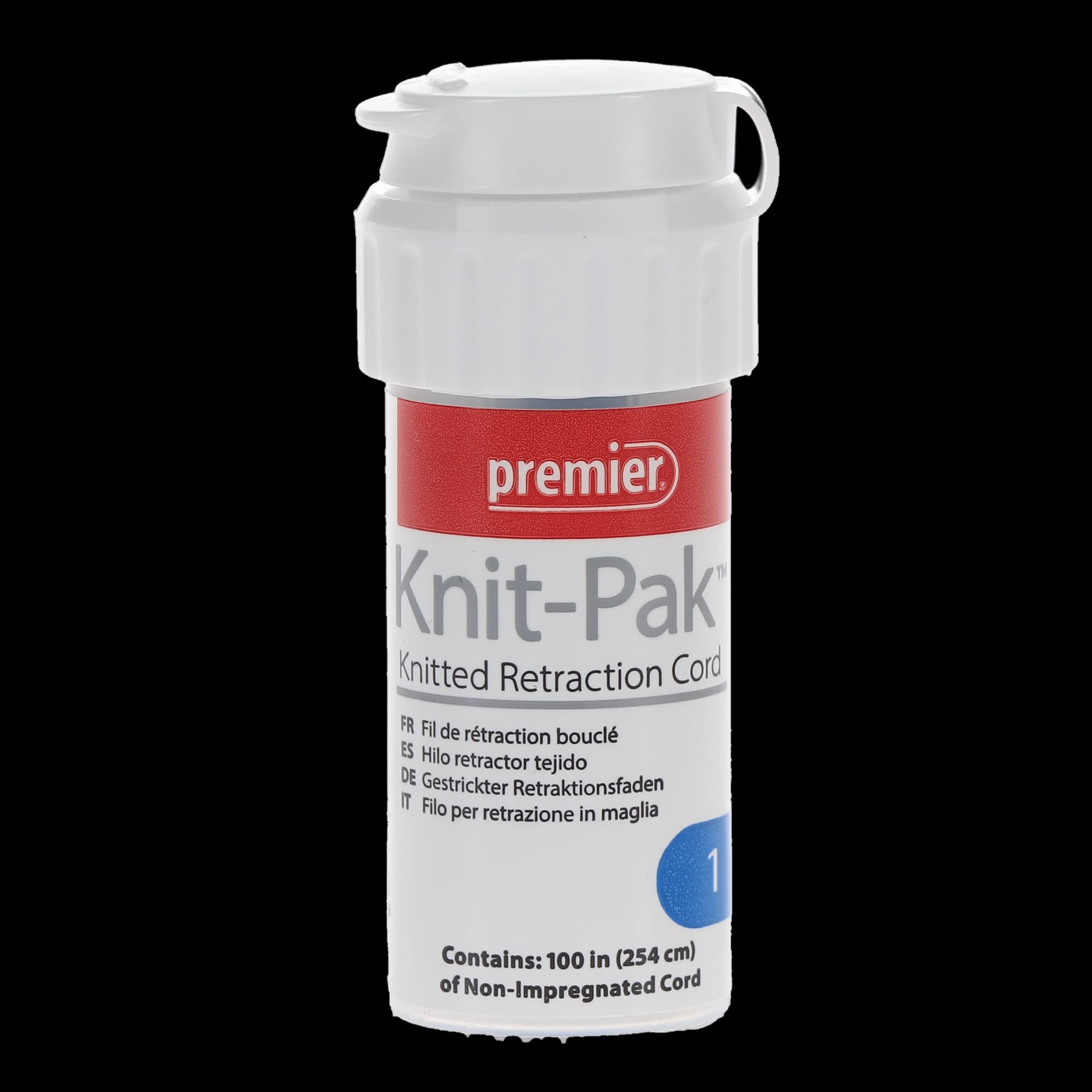 Premier Dental Knit-Pak Knitted Retraction Cord, Plain, Size #1, Blue, 100" (254 cm), 1/Pk, 9007554 thumbnail 2
