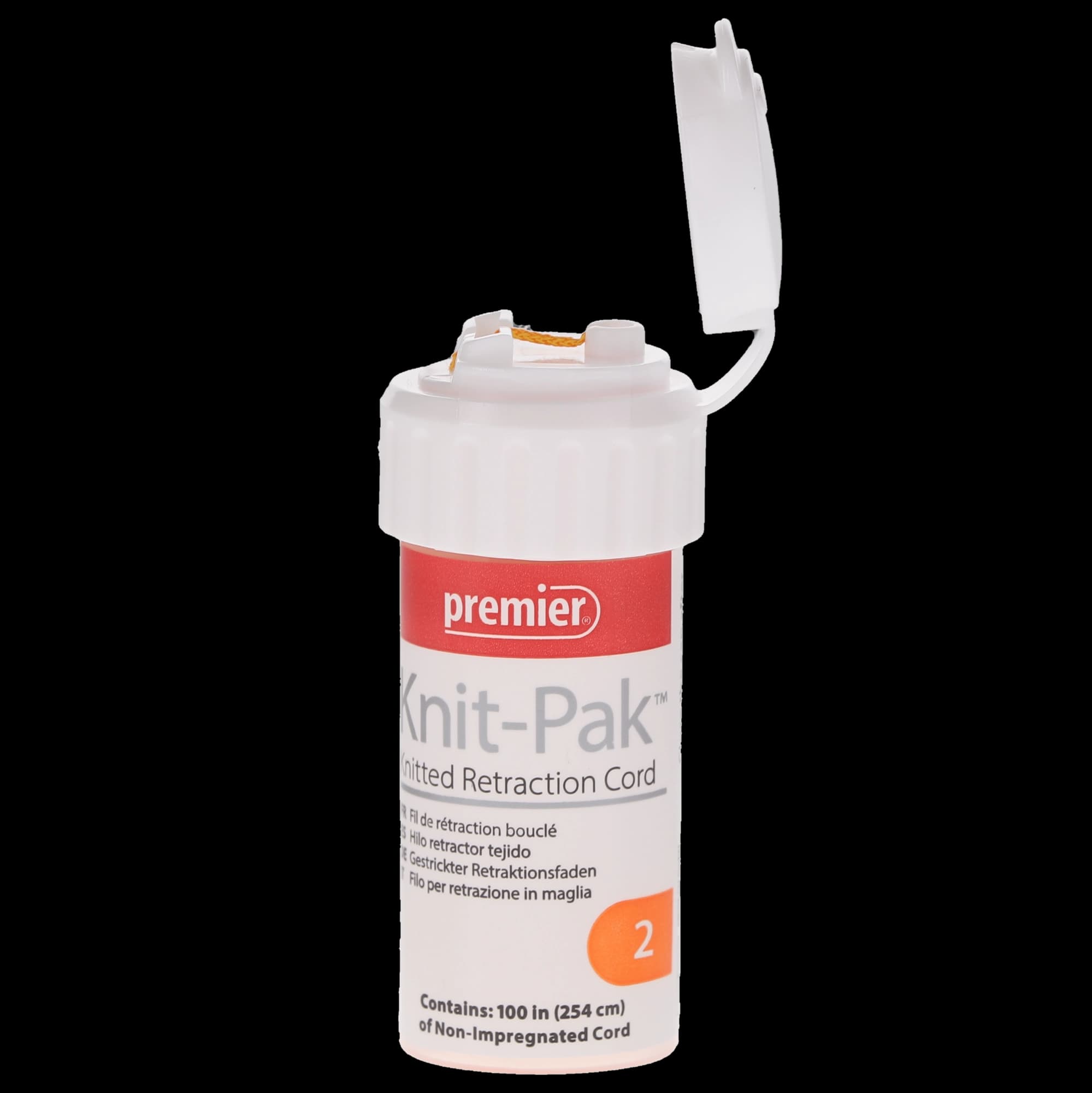 Premier Knit-Pak Knitted Retraction Cord, Size 2, Plain, Non-Impregnated, Orange, 100" (254 cm), 1/Pk, 9007555 thumbnail 3