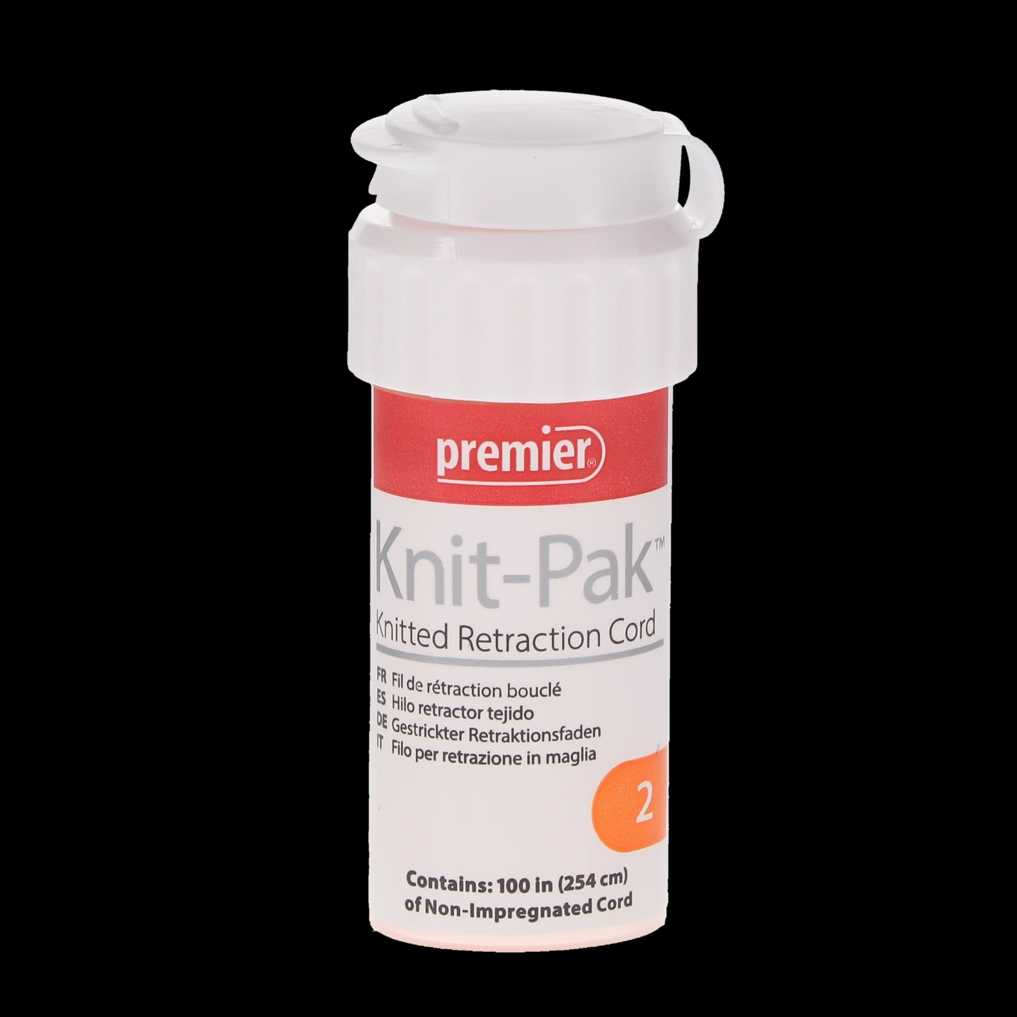 Premier Knit-Pak Knitted Retraction Cord, Size 2, Plain, Non-Impregnated, Orange, 100" (254 cm), 1/Pk, 9007555 thumbnail 2
