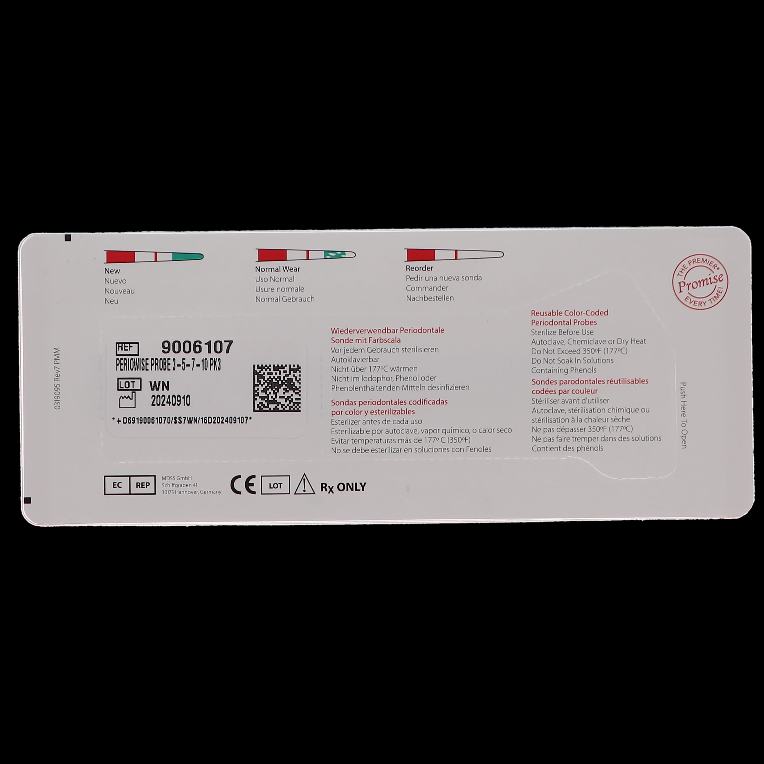 Premier PerioWise Original Periodontal Probe, 3-5-7-10 mm, Single End, Color-Coded, 3/Pack, #9006107 thumbnail 5