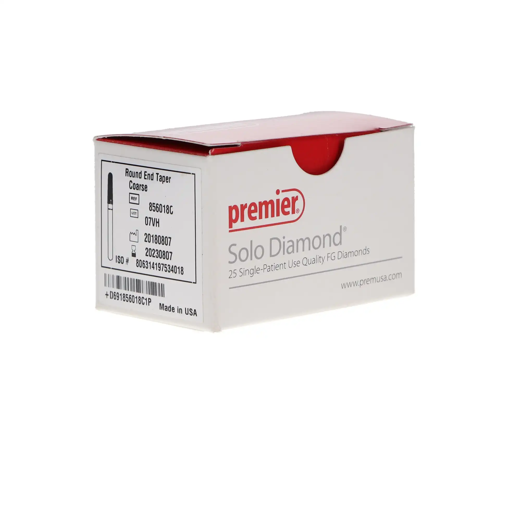 Solo Diamond Single Use Burs, FG, Round End Taper, # 1118.7, 1.8 mm, Coarse, Green, 25/Pk, 856018C thumbnail 4