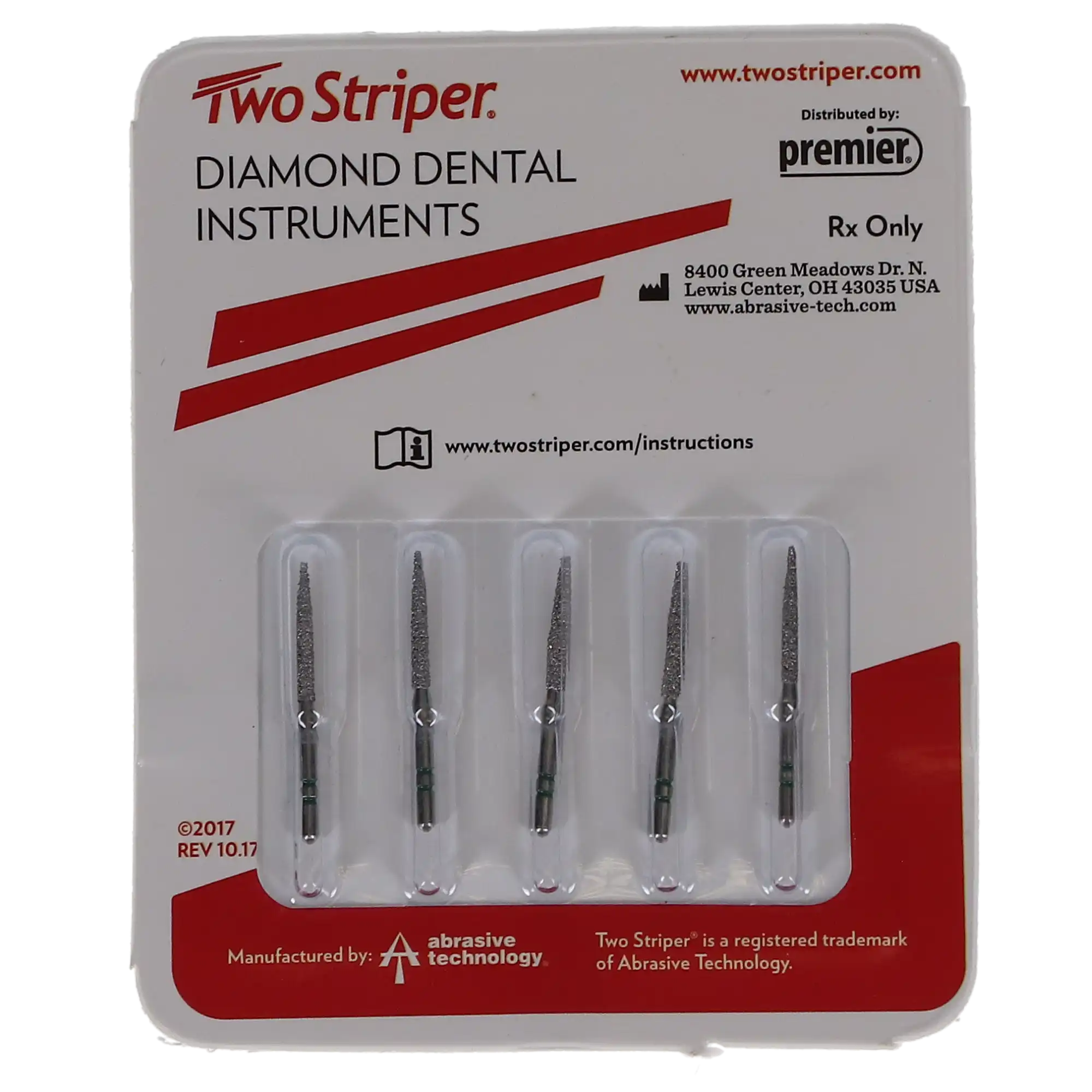 Premier Two Striper Diamond Bur, FG, Flame, Coarse, #260.10C, 1.4 mm Major/0.5 mm Minor Diameter, 10 mm Length, Green Ring, 5/Pk, 2015125 thumbnail 5