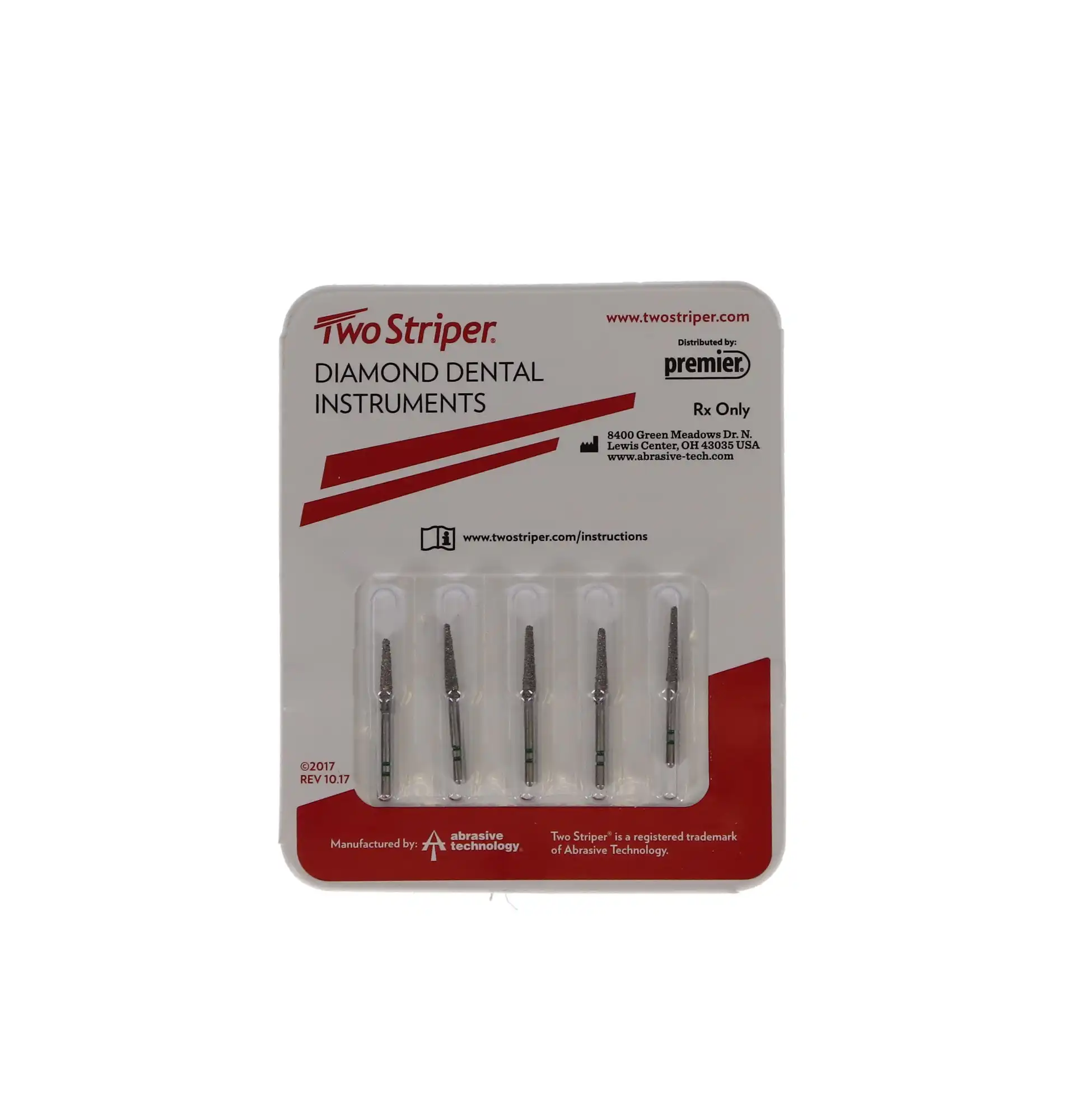 Premier Two Striper Diamond Bur, FG, Round-End Taper, #767.9, Coarse, Green Ring, 5/Pk, 2015455 thumbnail 5