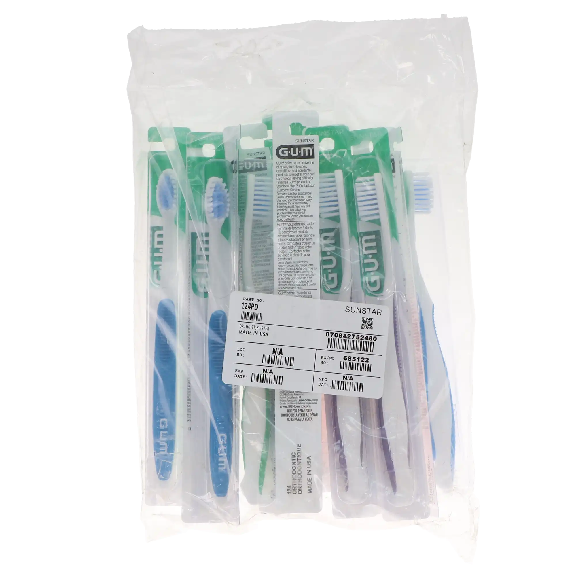 GUM Orthodontic Toothbrush, Soft Nylon, 4-Row V Trim, 12/Box, 124PD thumbnail 10